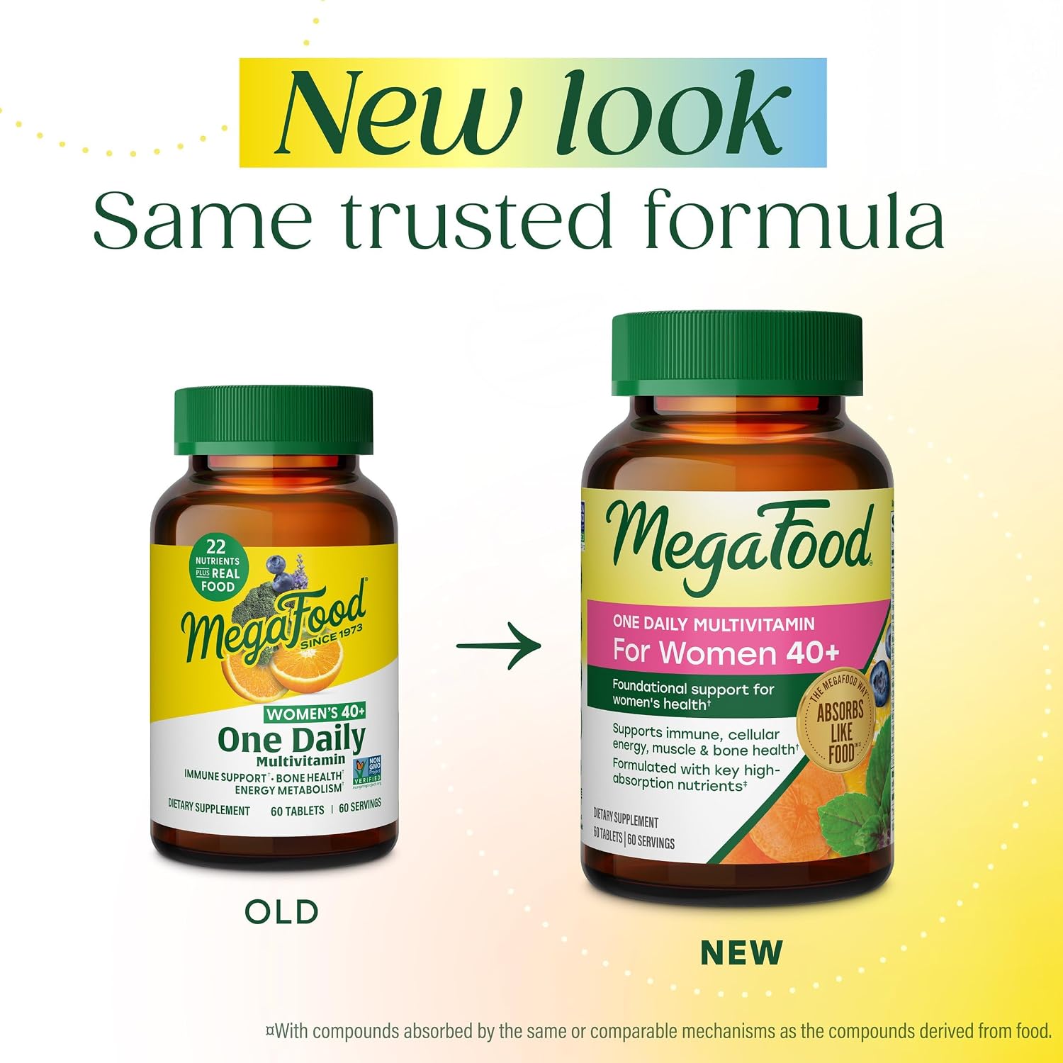 MegaFood Multivitamin for Women 40+ – One Daily with Methylated B12, Methyl Folate, Vitamin D3, C & Zinc – Energy, Immune & Bone Support – Vegetarian – 30 Tablets