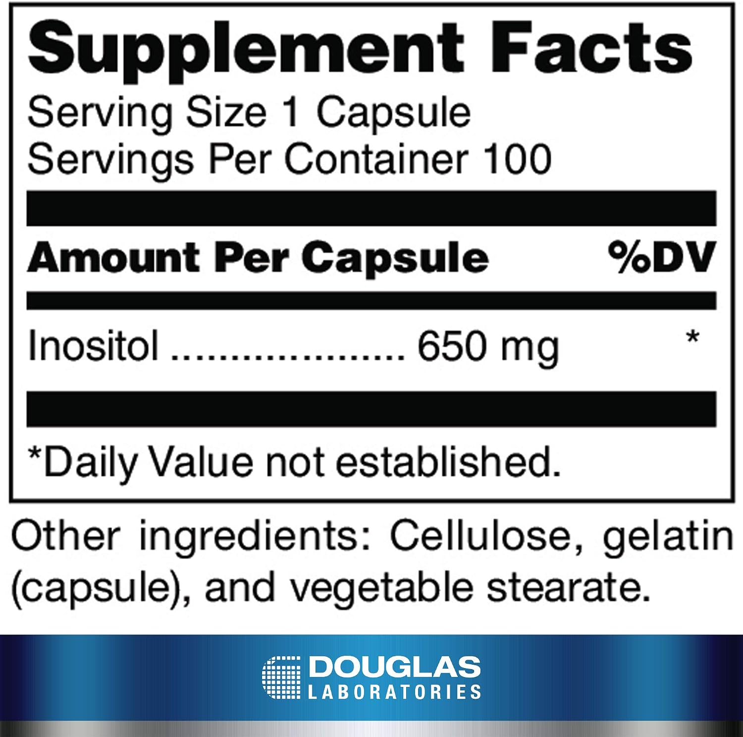 Douglas Laboratories Inositol (650 mg) | Supports Neurological Health, Behaviour Stability, and Ovarian Function | 100 Capsules