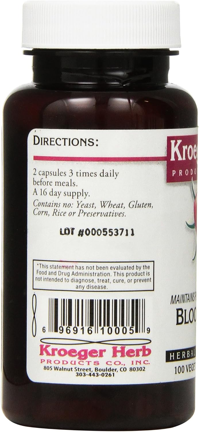 Kroeger Herb Blood Toner Capsules, Vegetarian, 100 Count
