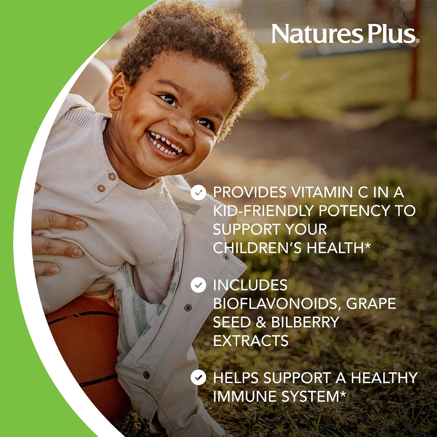 NaturesPlus Animal Parade Vitamin C Children's Chewable – Natural Orange Juice Flavour – 90 Animal-Shaped Tablets