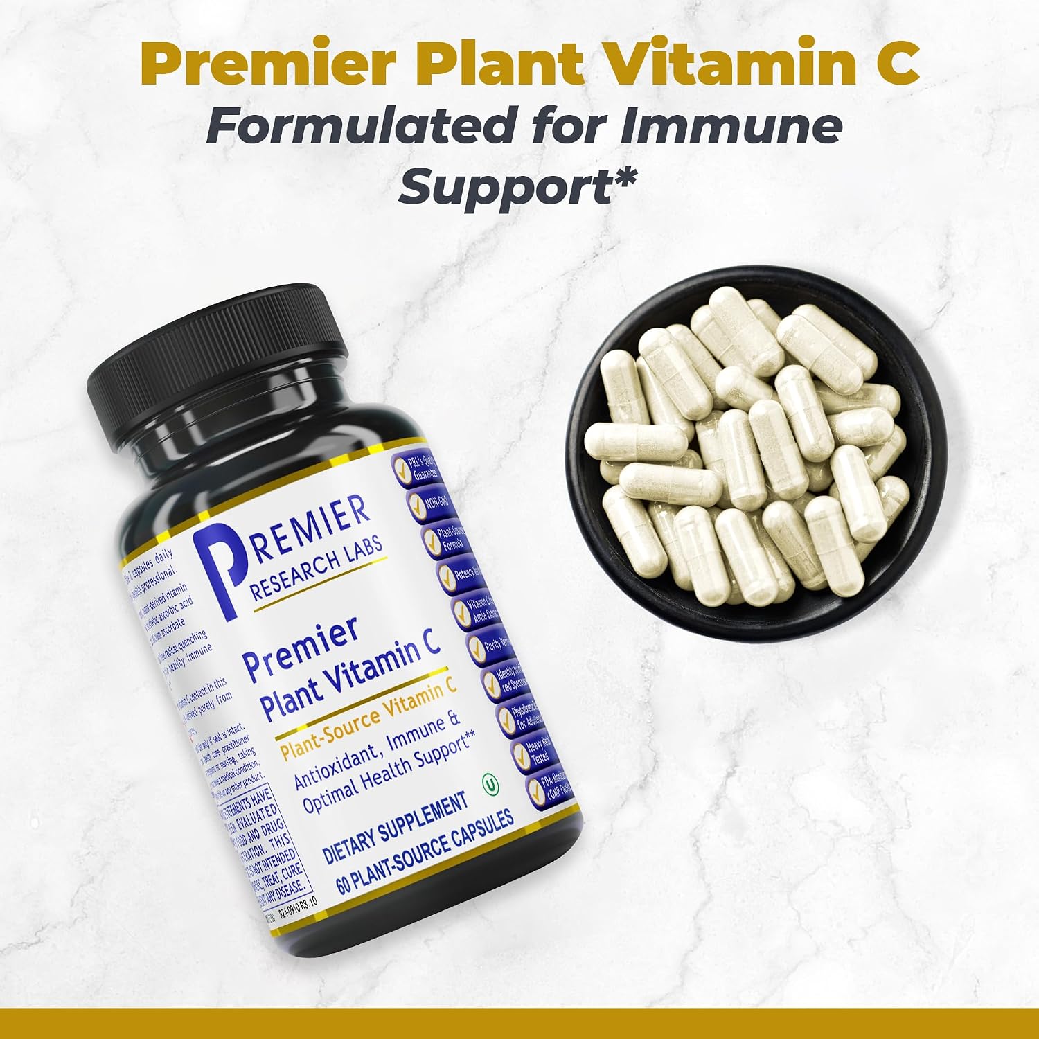 Premier Research Labs Essential C Complex - Whole Food Vitamin C with Bioflavonoids & Rose Hips - 60 Vegetarian Capsules