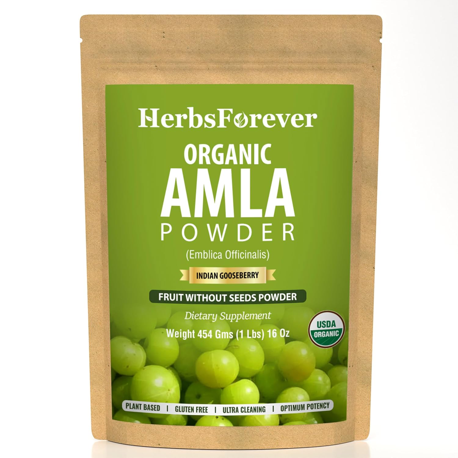 Herbsforever Amla Fruit Powder – Indian Gooseberry, Wild Harvested, Non-GMO, Vegan, Steam Sterilized, 2X Potency – 454 g (1 lb) – BPA Free