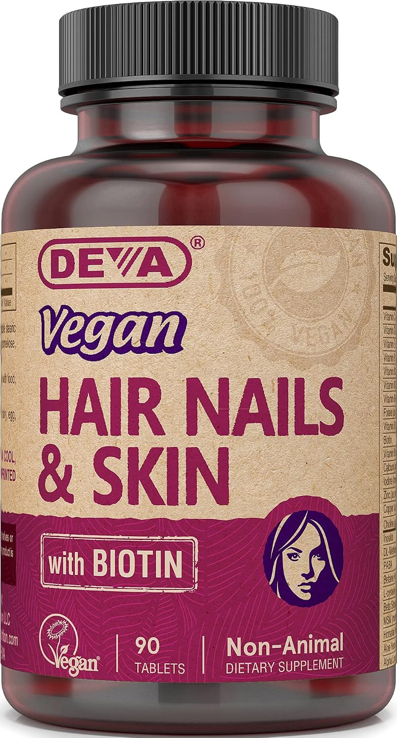 DEVA Vegan Vitamins Hair, Nails & Skin Supplement with 500 mcg Biotin, 90 Tablets (Pack of 2)