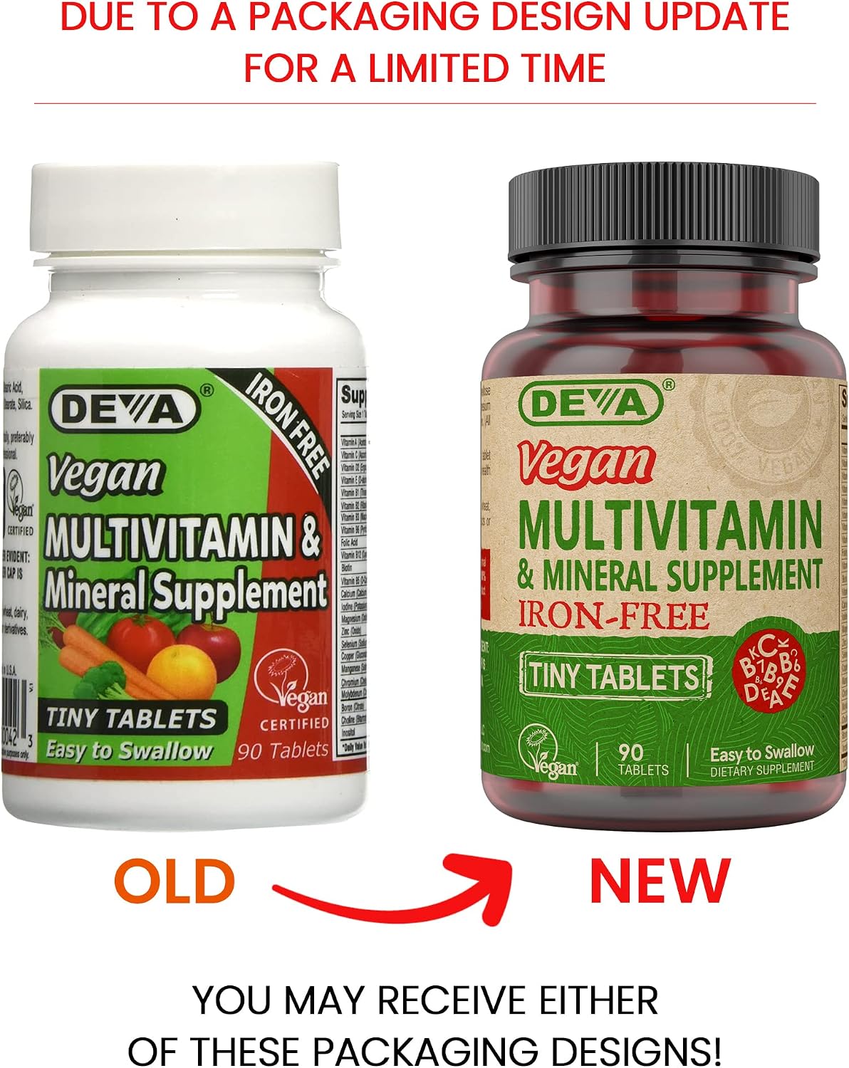 Deva Vegan Multivitamin & Mineral Supplement – Iron-Free – 90 Tiny Tablets