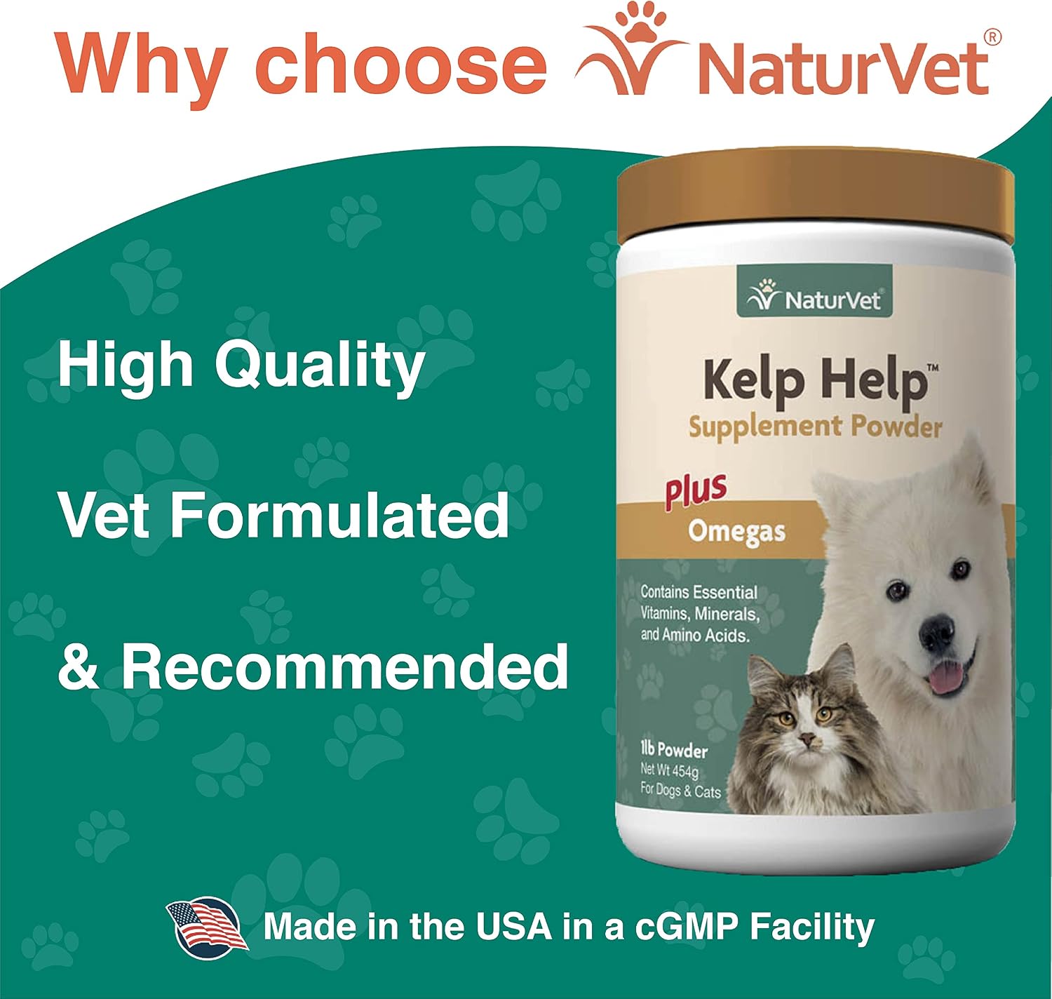 NaturVet Kelp Help Plus Omegas Skin and Coat Supplement for Dogs & Cats – Powder, 454 g