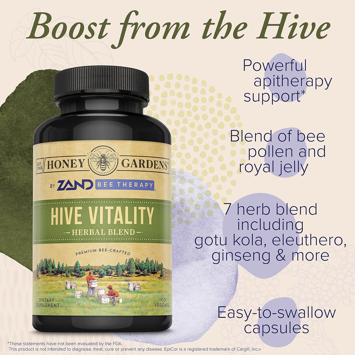 ZAND Bee Therapy Hive Vitality – Herbal Blend with Bee Pollen & Royal Jelly, 100 Capsules