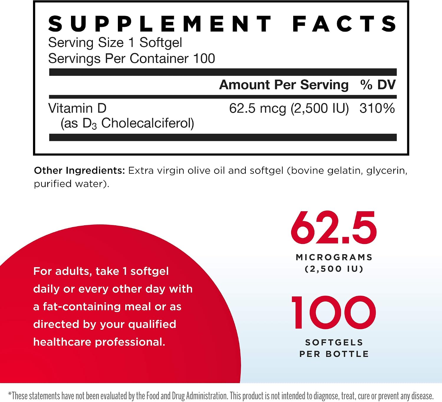 Jarrow Formulas Vitamin D3 2500 IU, 200 Softgels – Bone & Immune Support