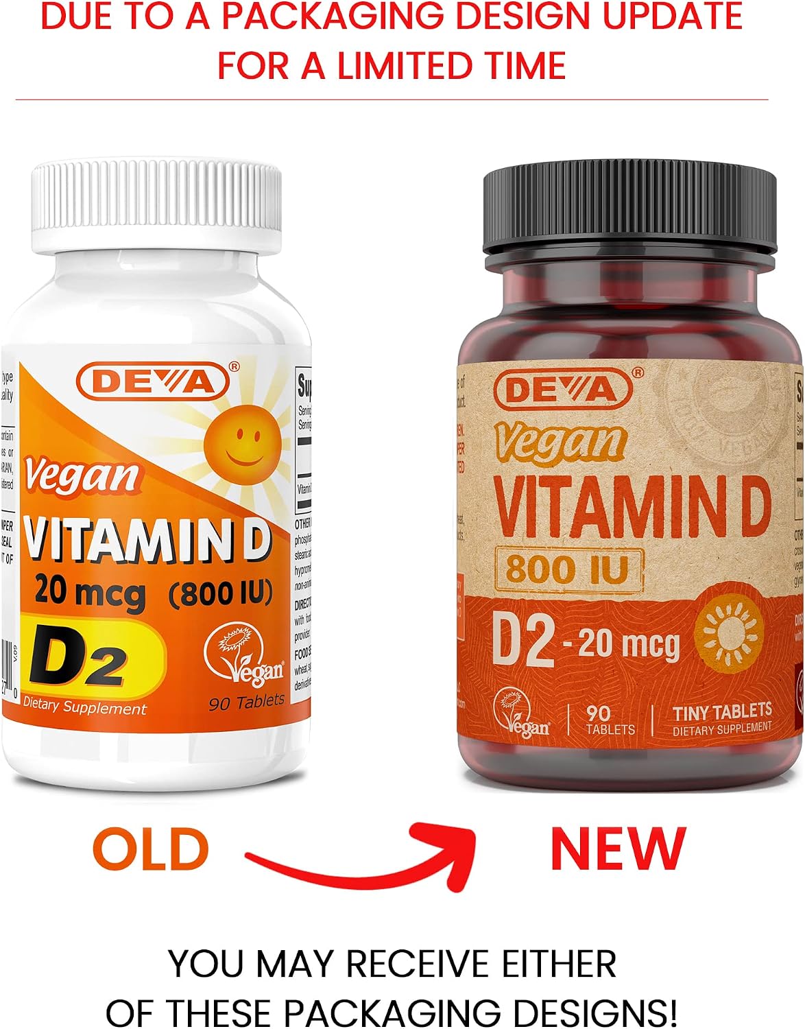 Deva Vegan Vitamin D2 800 IU, Ergocalciferol Supplement – 90 Fast-Dissolve Tablets