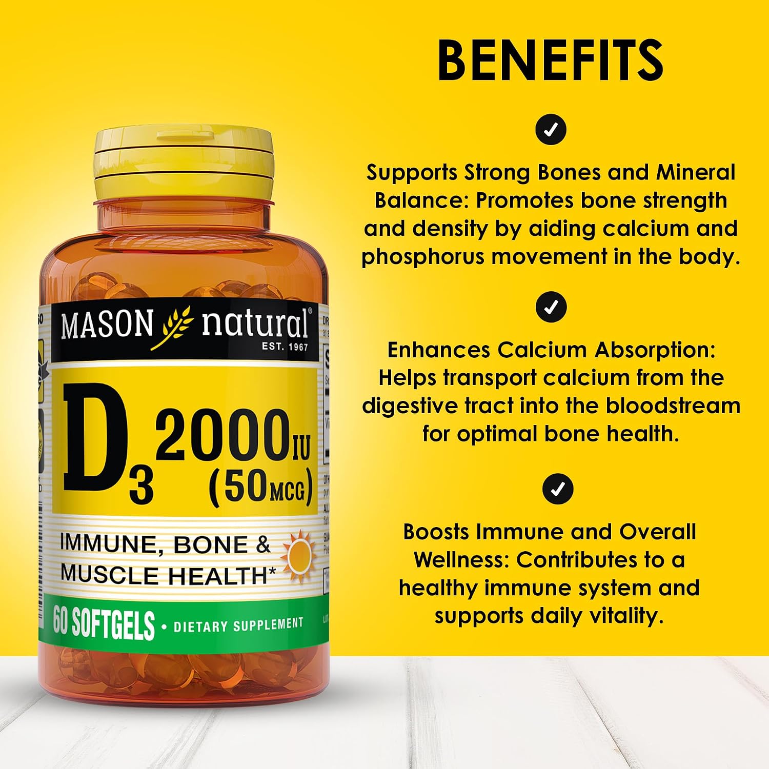 Mason Natural Vitamin D3 2,000 IU Ultra Strength - 60 Softgels