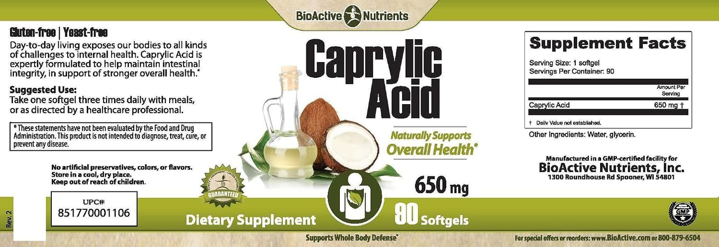 BioActive Nutrients Caprylic Acid 600mg – 100 Softgels – Gut & Digestive Health Supplement - görsel 2