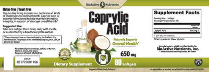 BioActive Nutrients Caprylic Acid 600mg – 100 Softgels – Gut & Digestive Health Supplement