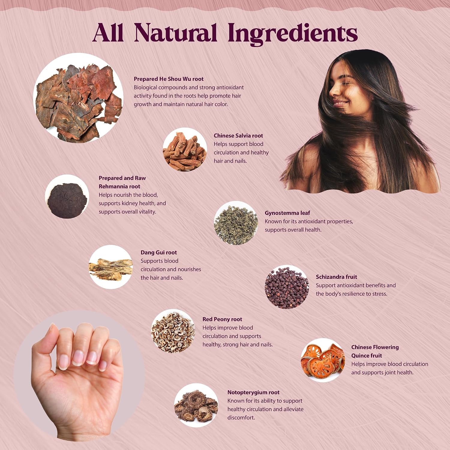 Dragon Herbs Hair and Nails | All Natural Supplement to Support Hair, Nails, Healthy Aging, and Circulation | Traditional Chinese Herbs, Non-GMO (100 Capsules, 500 mg Per Capsule)