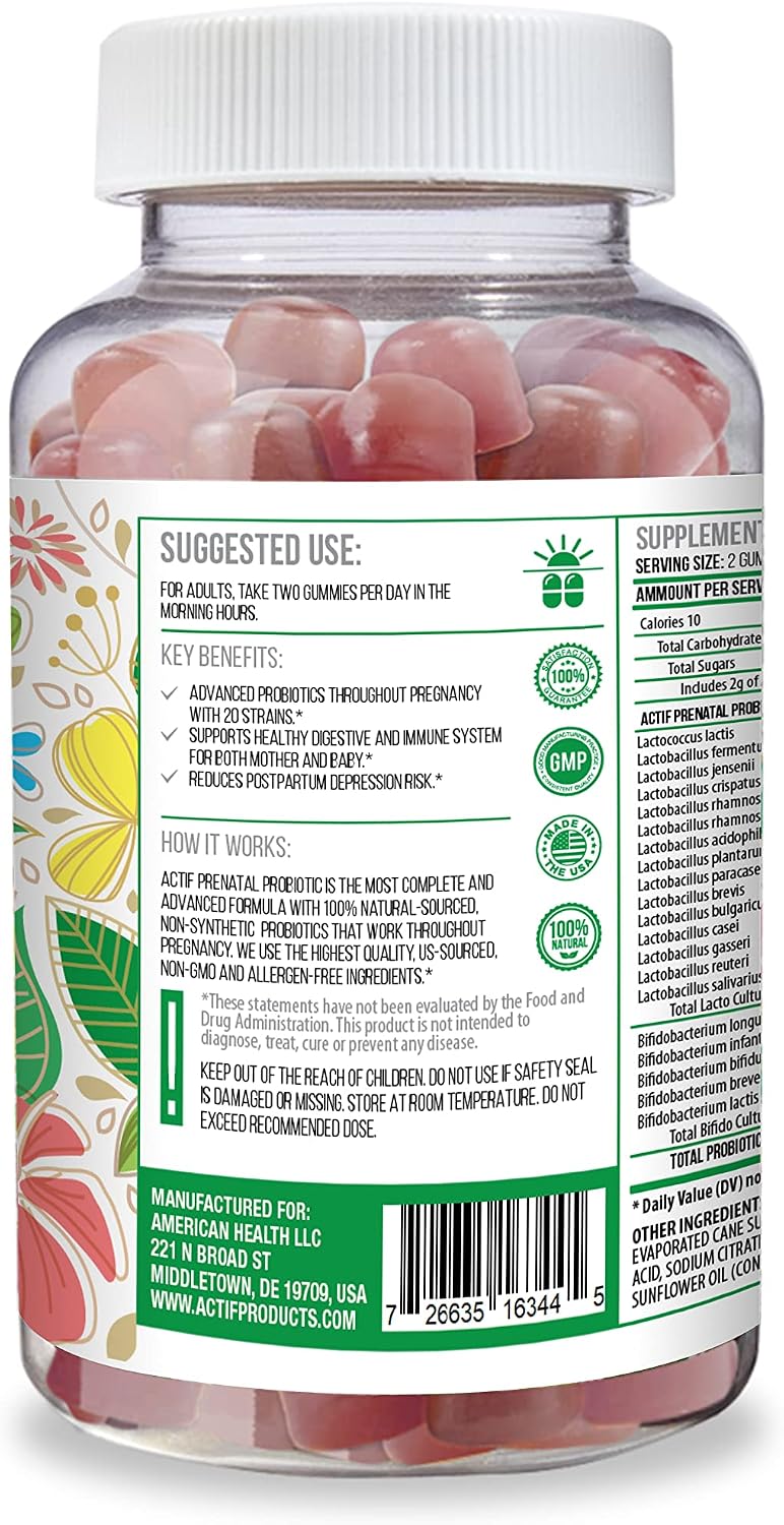 ACTIF Prenatal Probiotic Maximum Strength – 75 Billion CFU, 20 Strains, Immunity & Gut Support, Zero Nausea Gummies, Strawberry, 60 Count