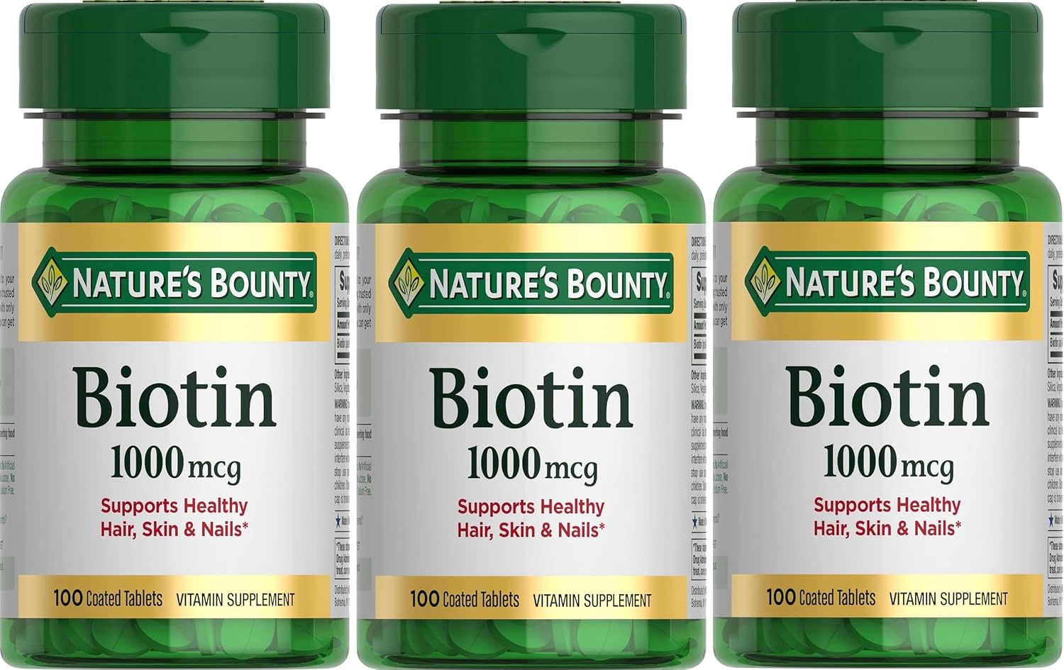 Nature's Bounty Biotin 1000 mcg Tablets, Strawberry Flavour - 300 Count (Pack of 3)