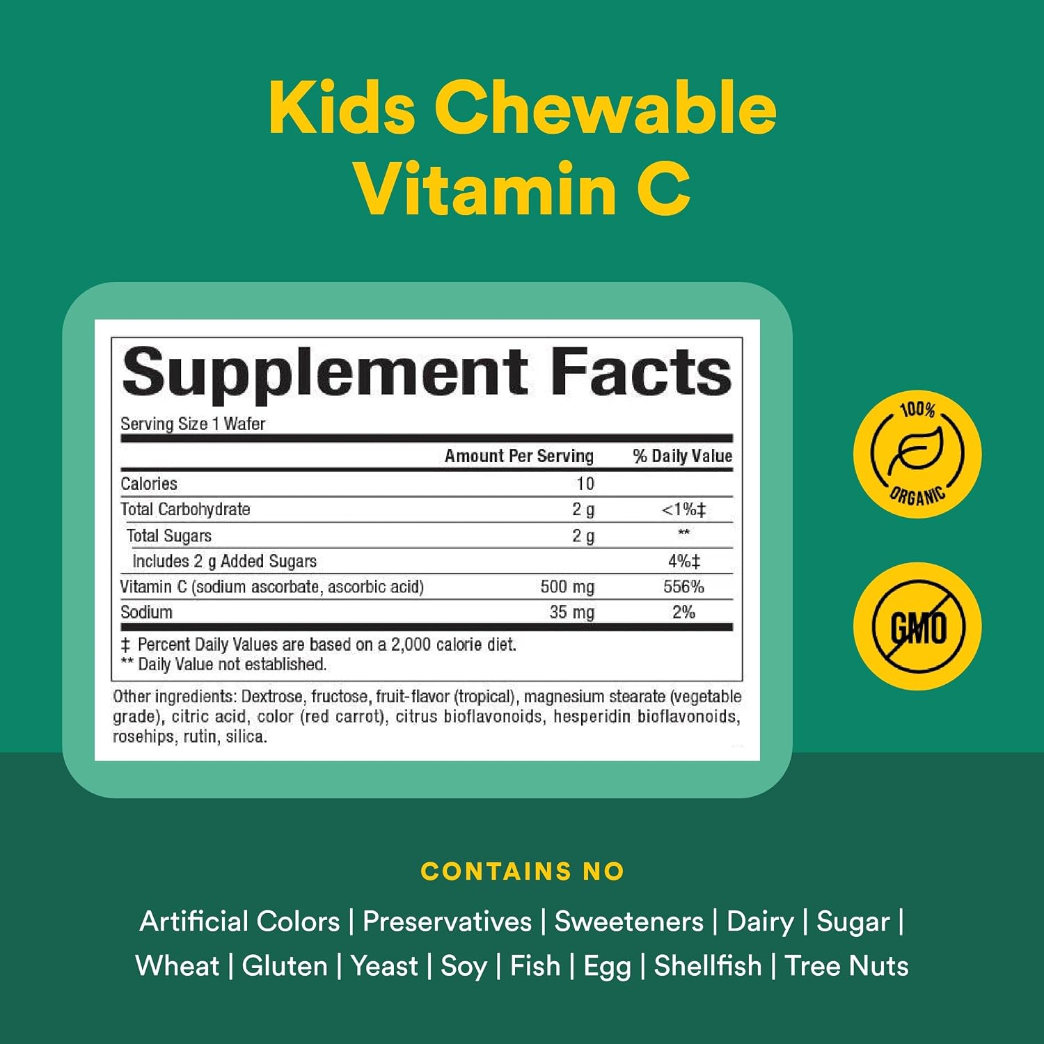 Natural Factors Vitamin C 500 mg Chewable Wafers for Children - Tropical Flavour - 90 Wafers