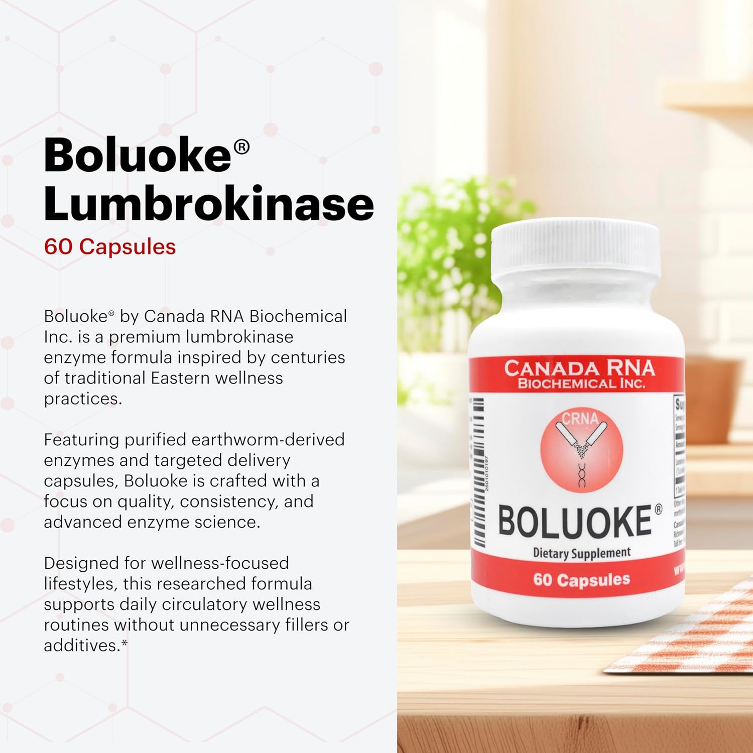 Boluoke Lumbrokinase Enzyme Supplement - Traditionally Inspired Circulatory Wellness Formula - Targeted Delivery Capsules - 60 Capsules