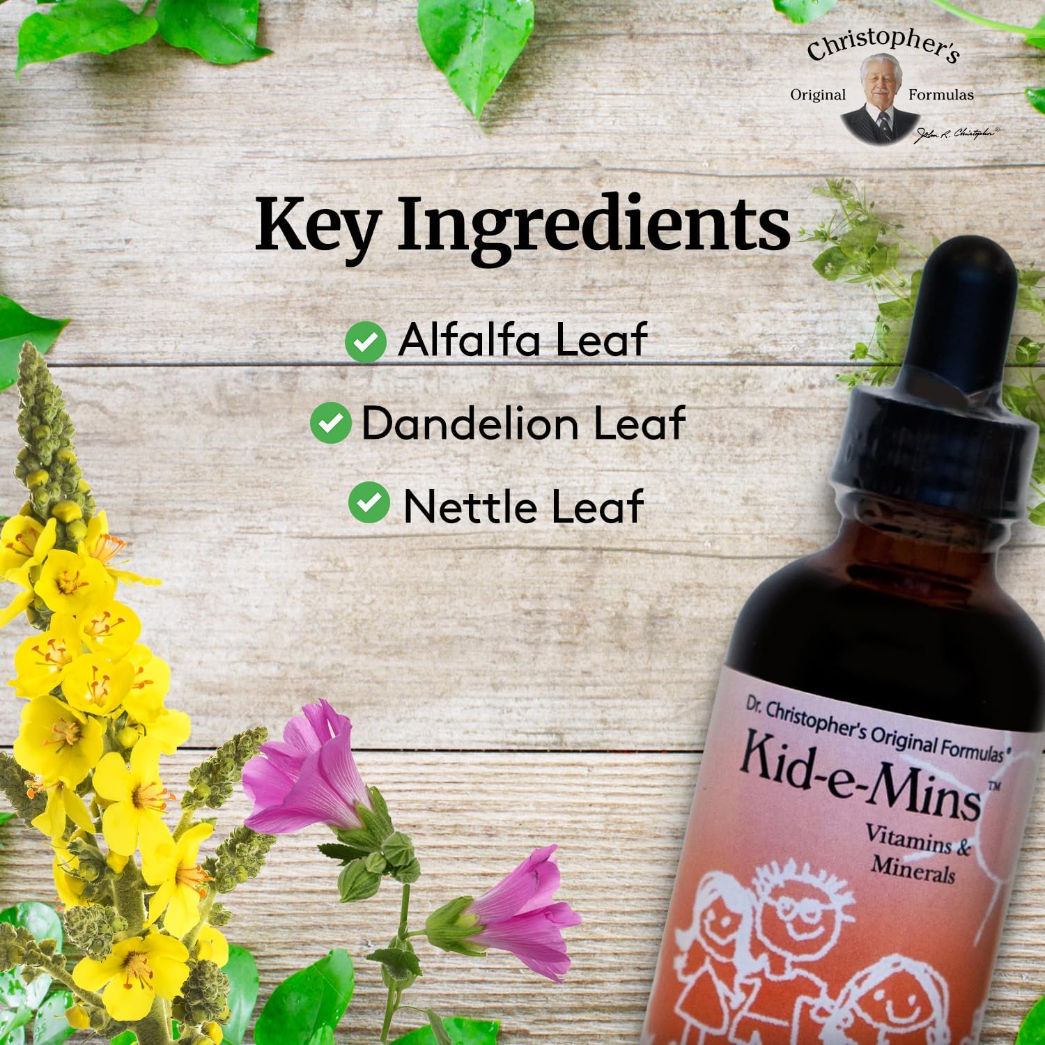 Dr. Christopher's Kid-E-Mins Vitamins & Minerals - Natural Orange Flavour - Kids Liquid Multivitamin - 59 mL
