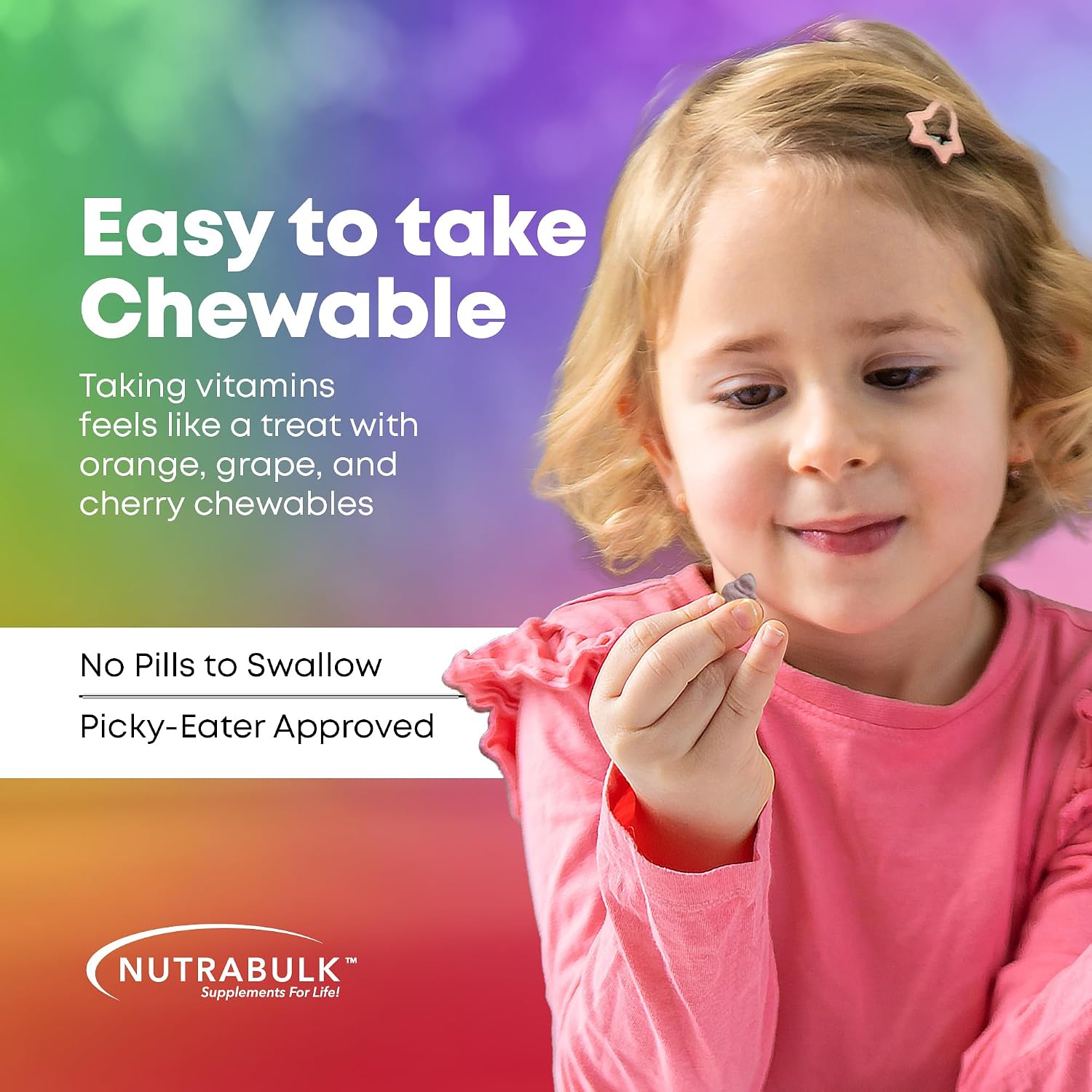 NutraBulk Kids Multivitamin – Chewable Animal Shapes & Fruity Flavors, No Artificial Colours, 1000 Tablets