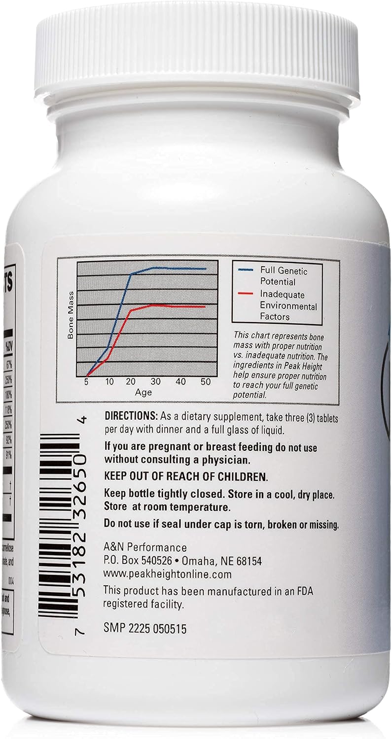 Peak Height Growth Supplement - Once Daily Bone Health & Height Support for Kids, Teens, and Adults - One-Year Supply (12-Pack)