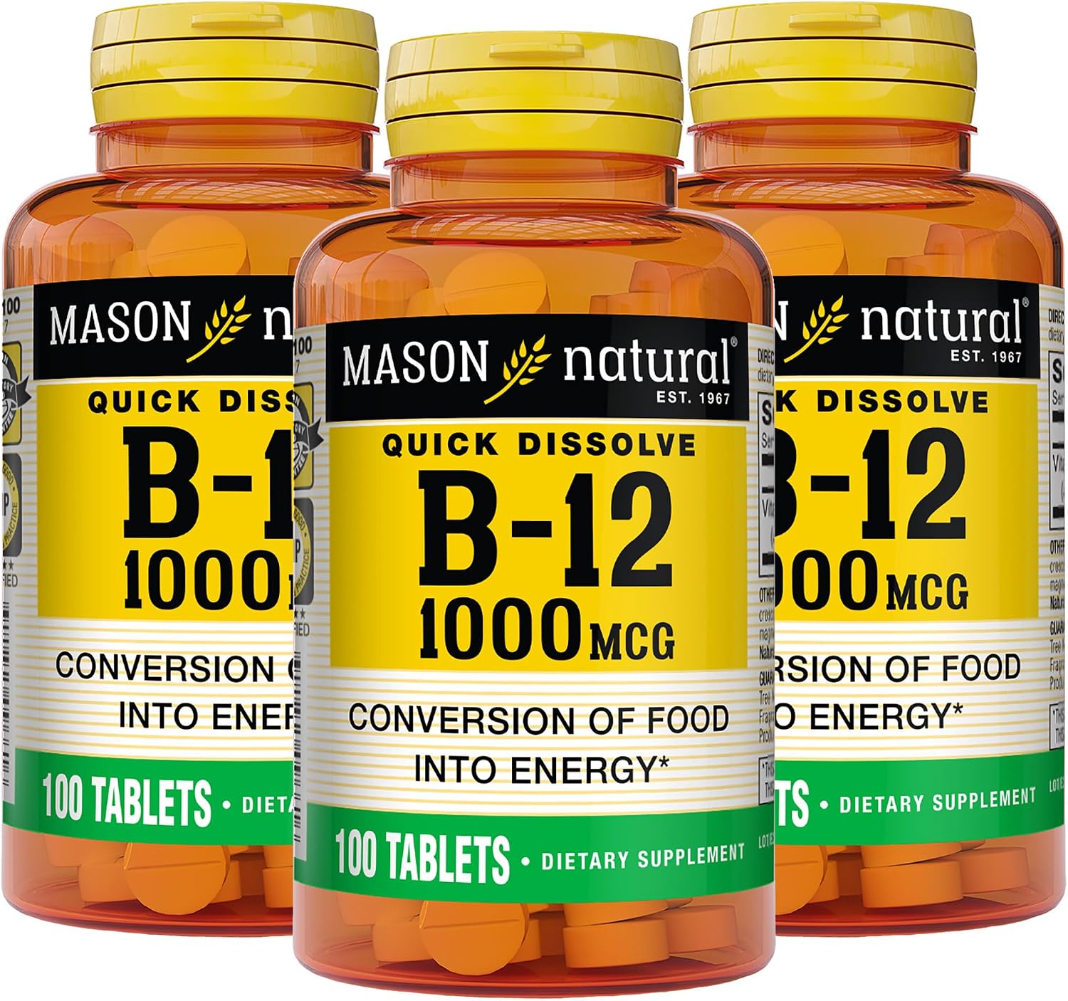 Mason Natural Vitamin B12 1000 mcg Quick Dissolve Tablets, 300-Day Supply (3 Pack)