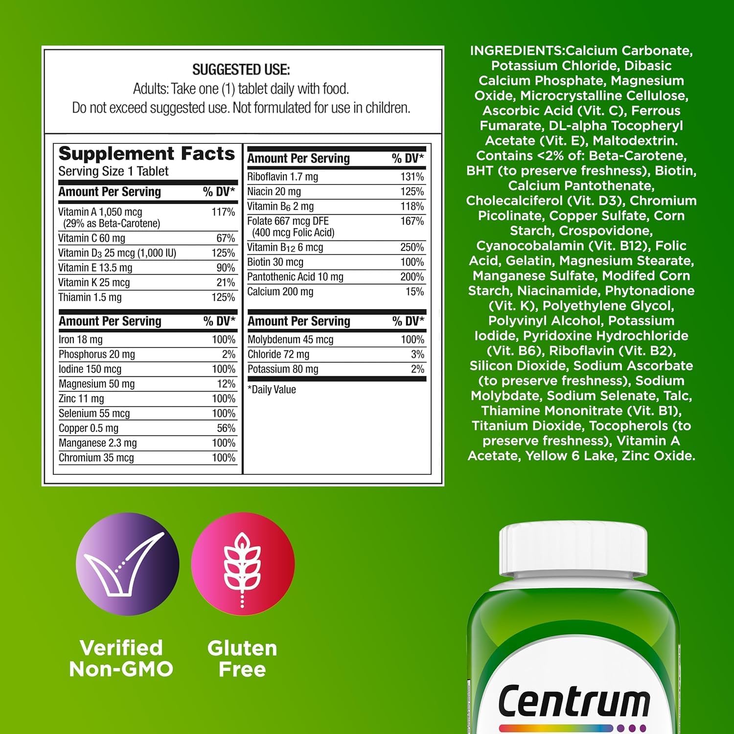Centrum Adult Multivitamin/Multimineral Supplement with Antioxidants, Zinc, Vitamin D3 and B Vitamins - 200 Tablets