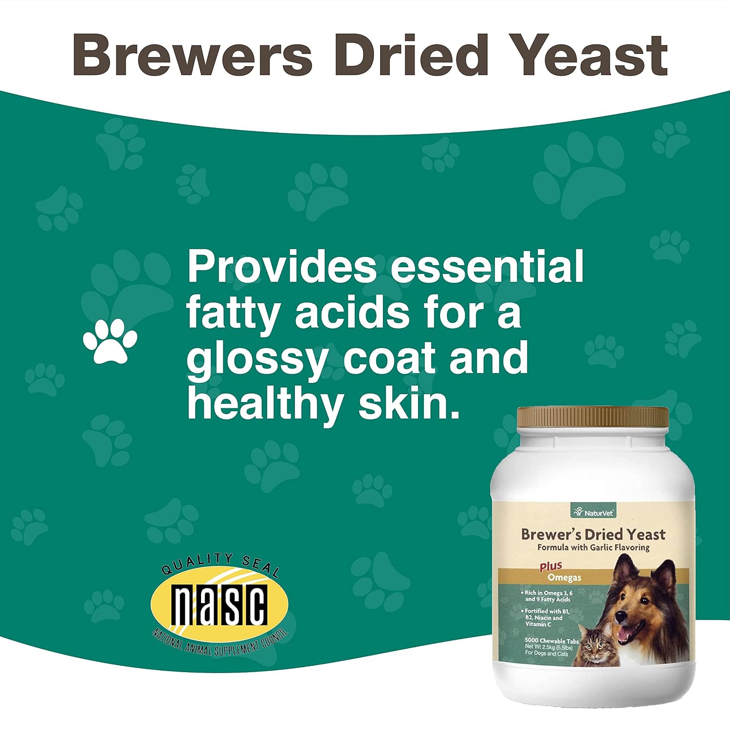 NaturVet Brewer's Dried Yeast Formula with Garlic Flavouring for Dogs & Cats, 5000 Chewable Tablets