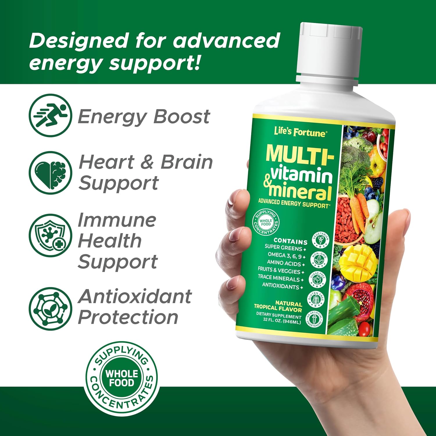 Life’s Fortune Liquid Multivitamin for Adults and Seniors - Fast Absorption, 90+ Nutrients, Tropical Flavour, 1 L