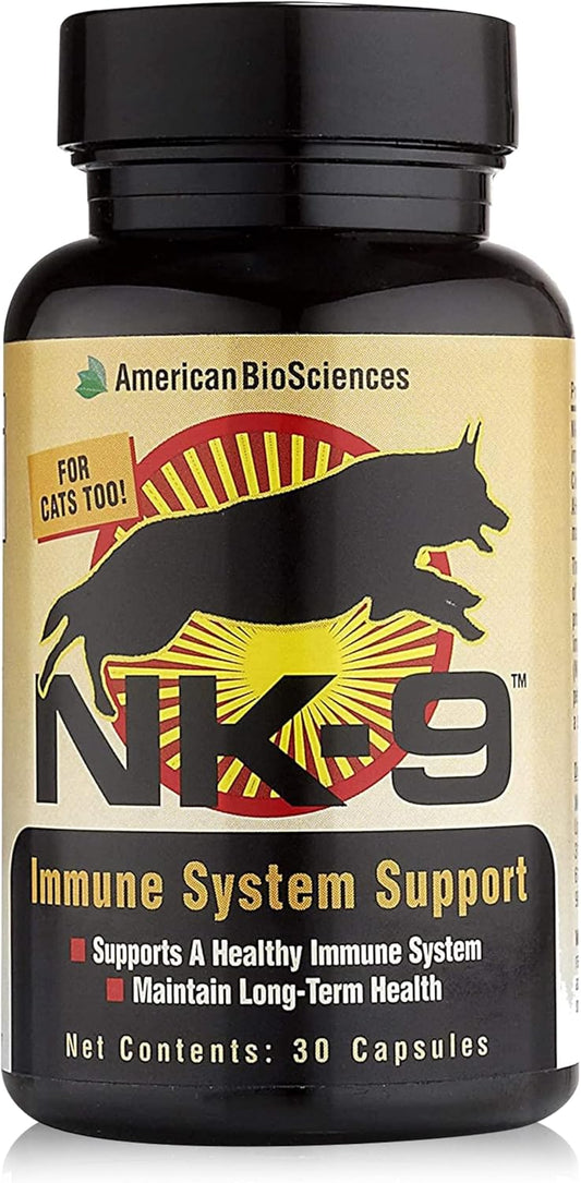American BioSciences NK-9 AHCC Supplement for Dogs & Cats – Immune Support – 30 Capsules