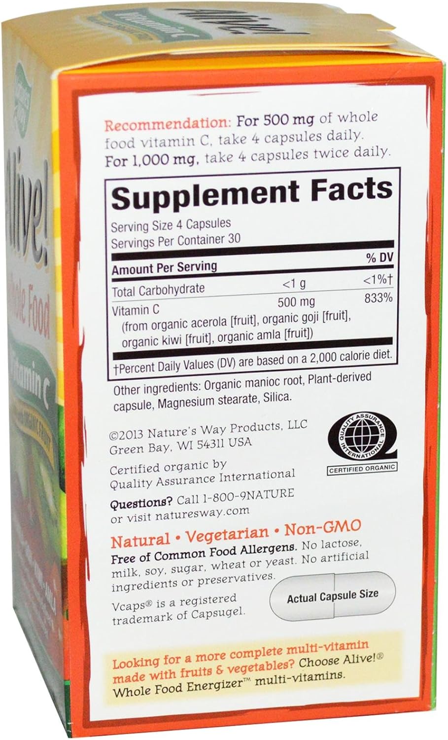 Nature's Way Alive Whole Food Complex with Vitamin C, 120 Vegetarian Capsules