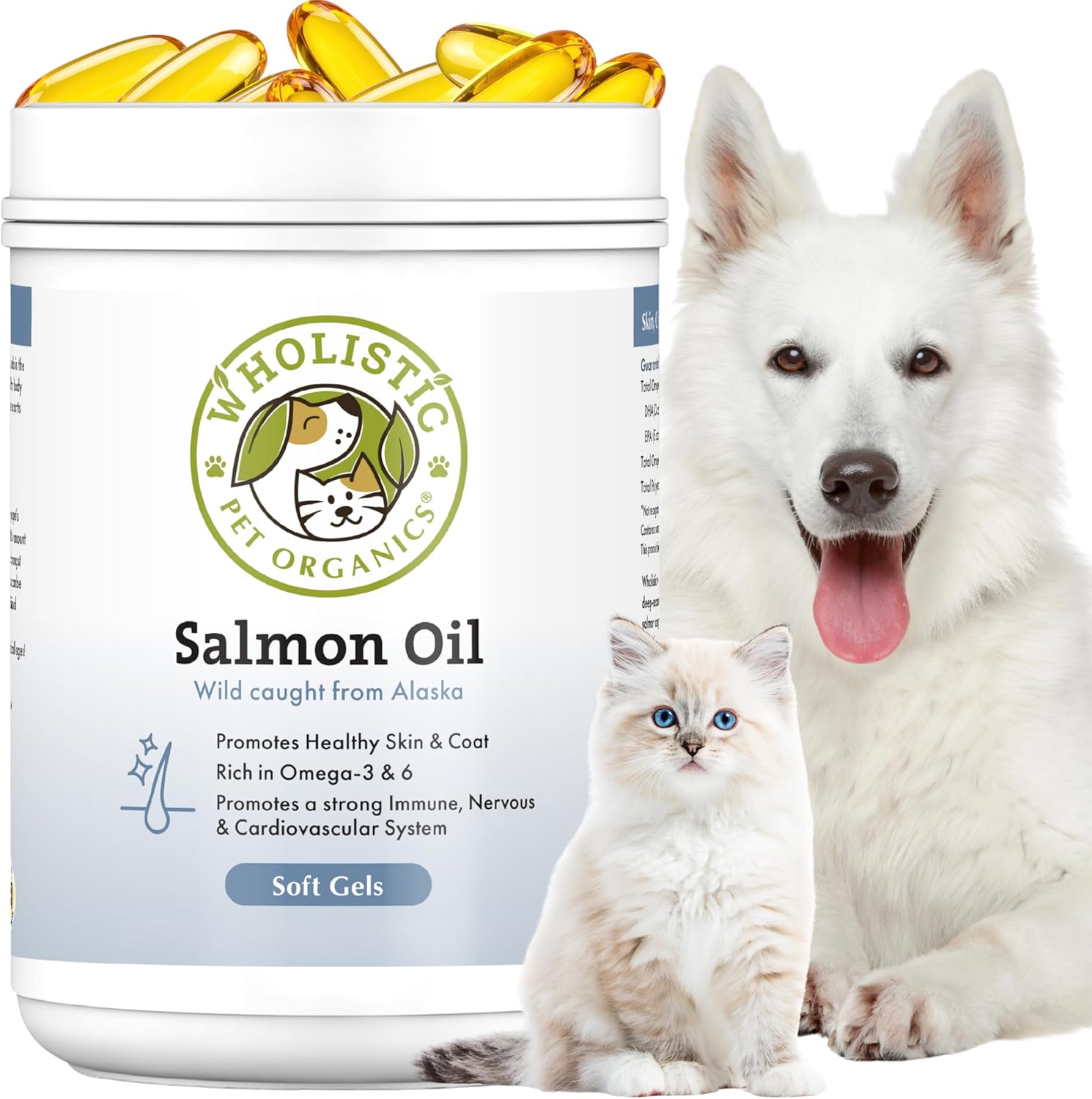 Wholistic Pet Organics Wild Alaskan Salmon Oil for Dogs and Cats - Omega-3 Fish Oil Supplement - 118 ml
