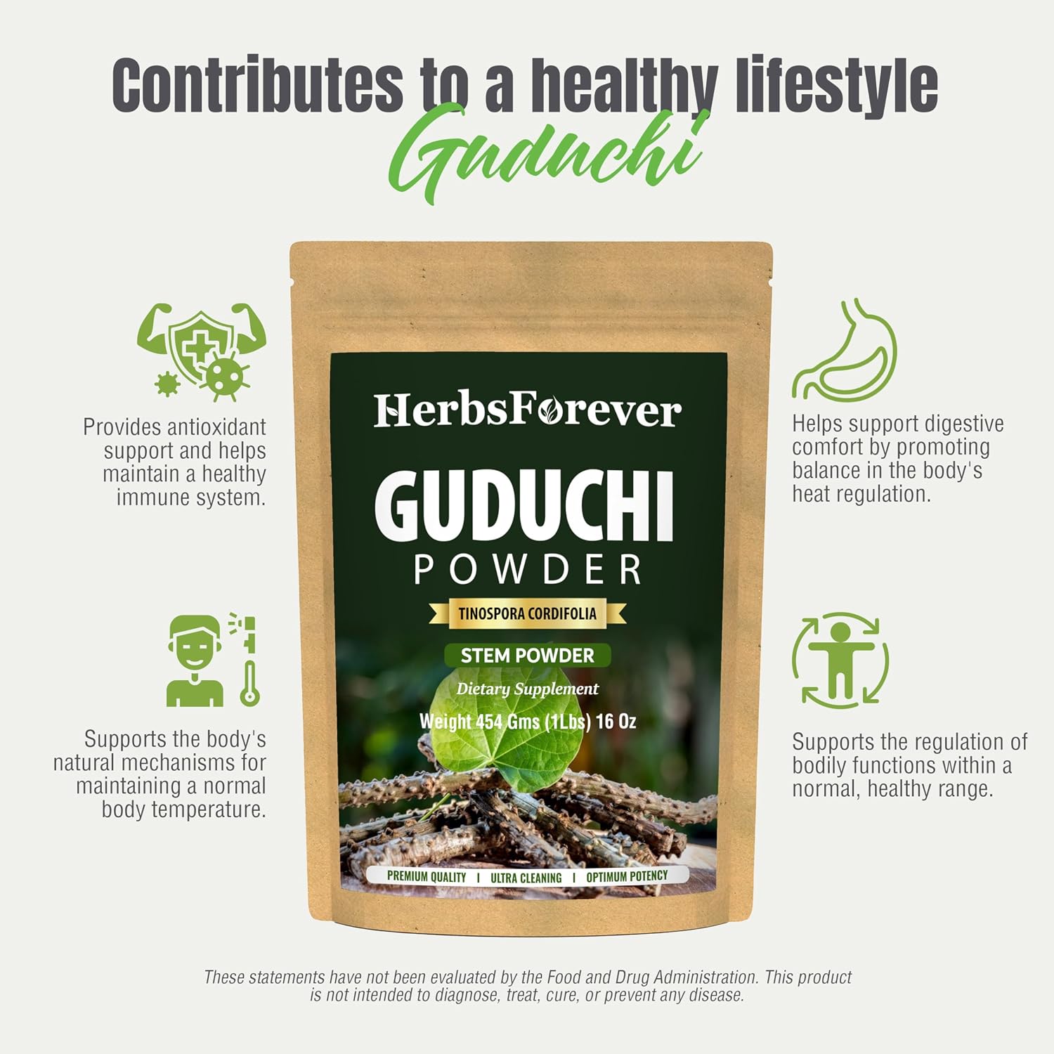 Herbsforever Guduchi Powder (Tinospora cordifolia) - 454 g, Traditional Ayurvedic Herbal Supplement