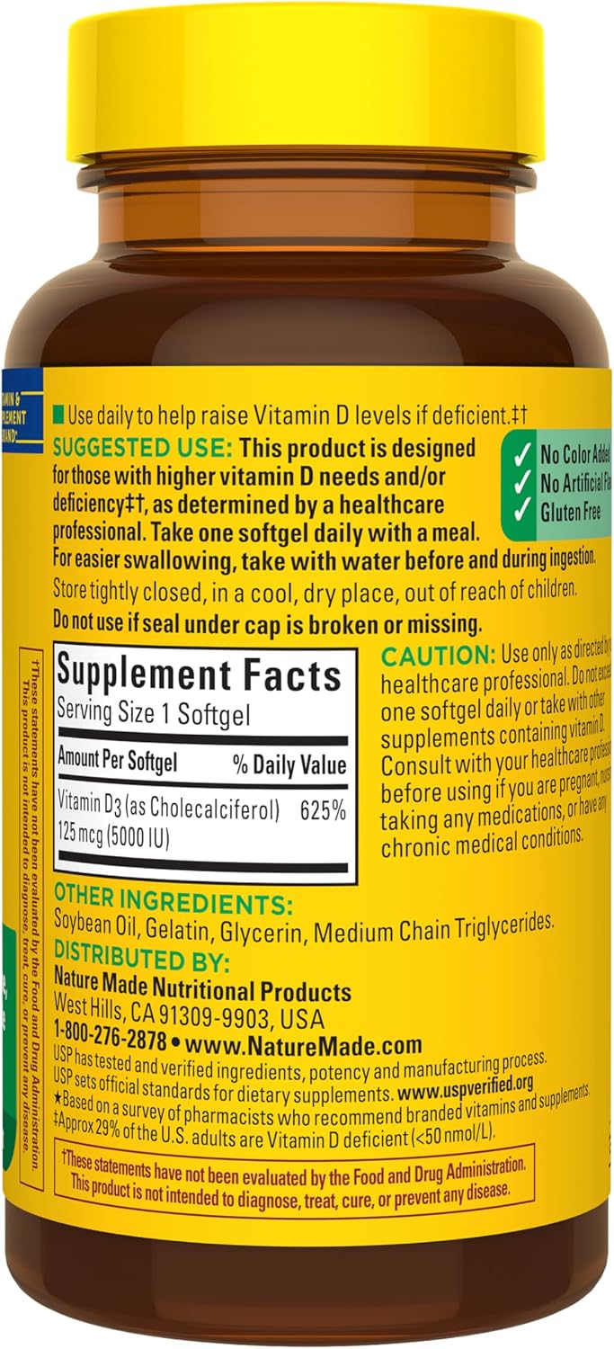 Nature Made Vitamin D3 5000 IU (125 mcg) Softgels, 90 Count