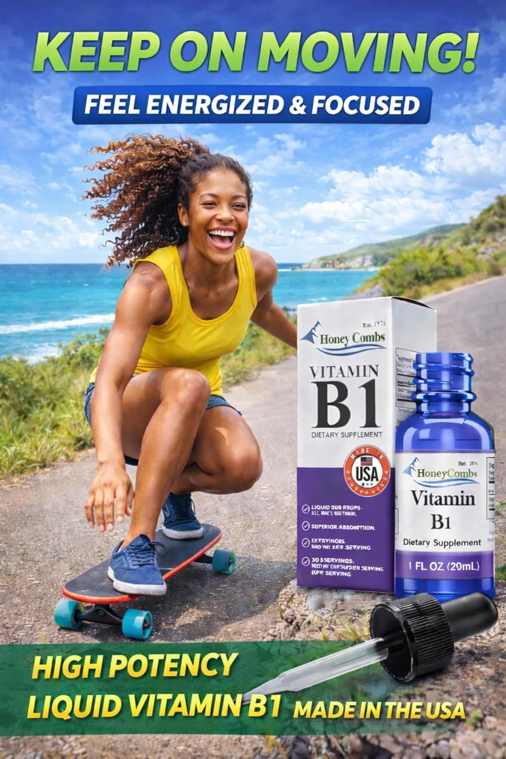 Vitamin B1 (Thiamine) Drops - High Potency Liquid - Vegan, Alcohol-Free, Non-GMO - Supports Energy, Digestion & Nervous System, 30 mL