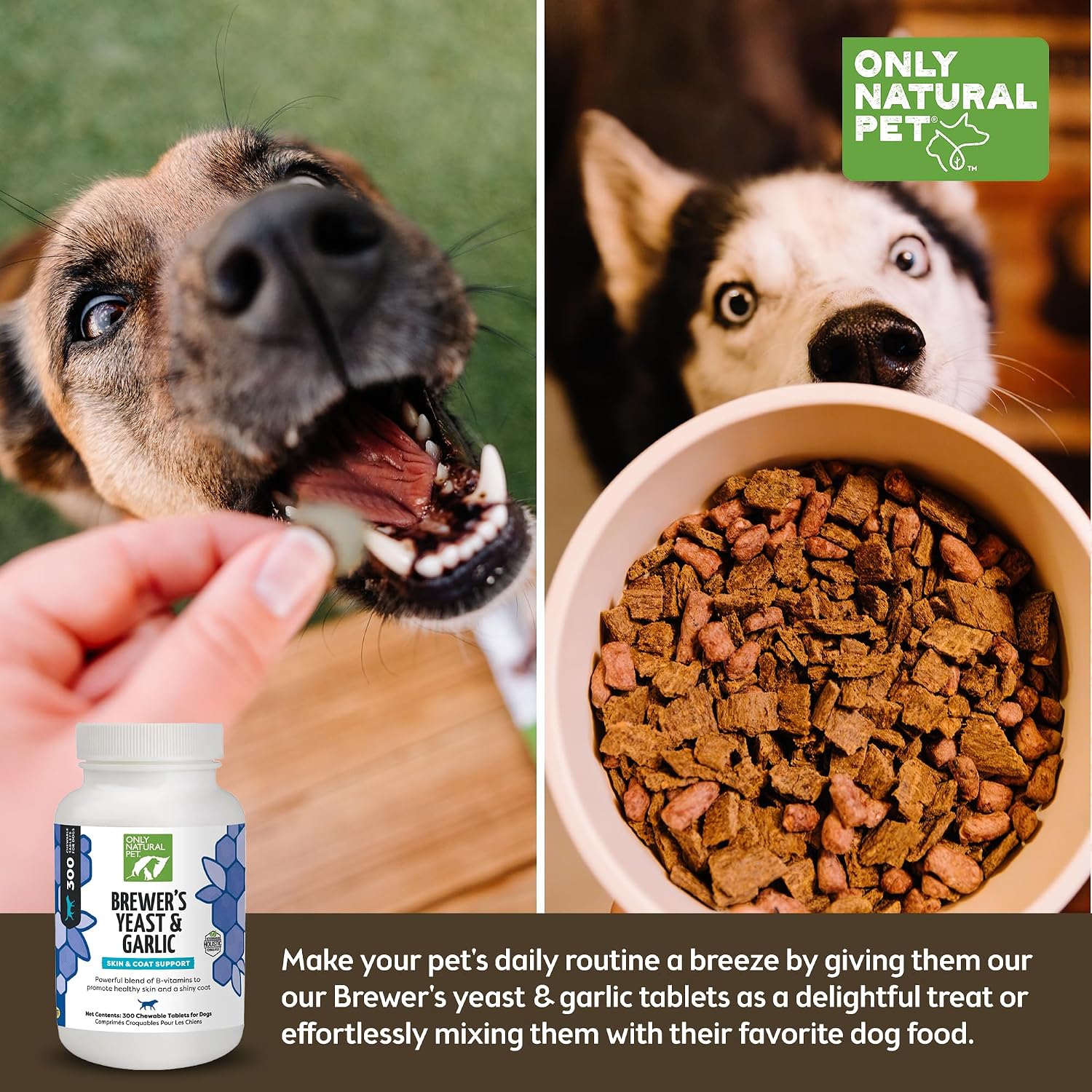 Only Natural Pet Brewer's Yeast & Garlic Chewables - All-Natural Flea & Tick Prevention for Dogs - 300 Count