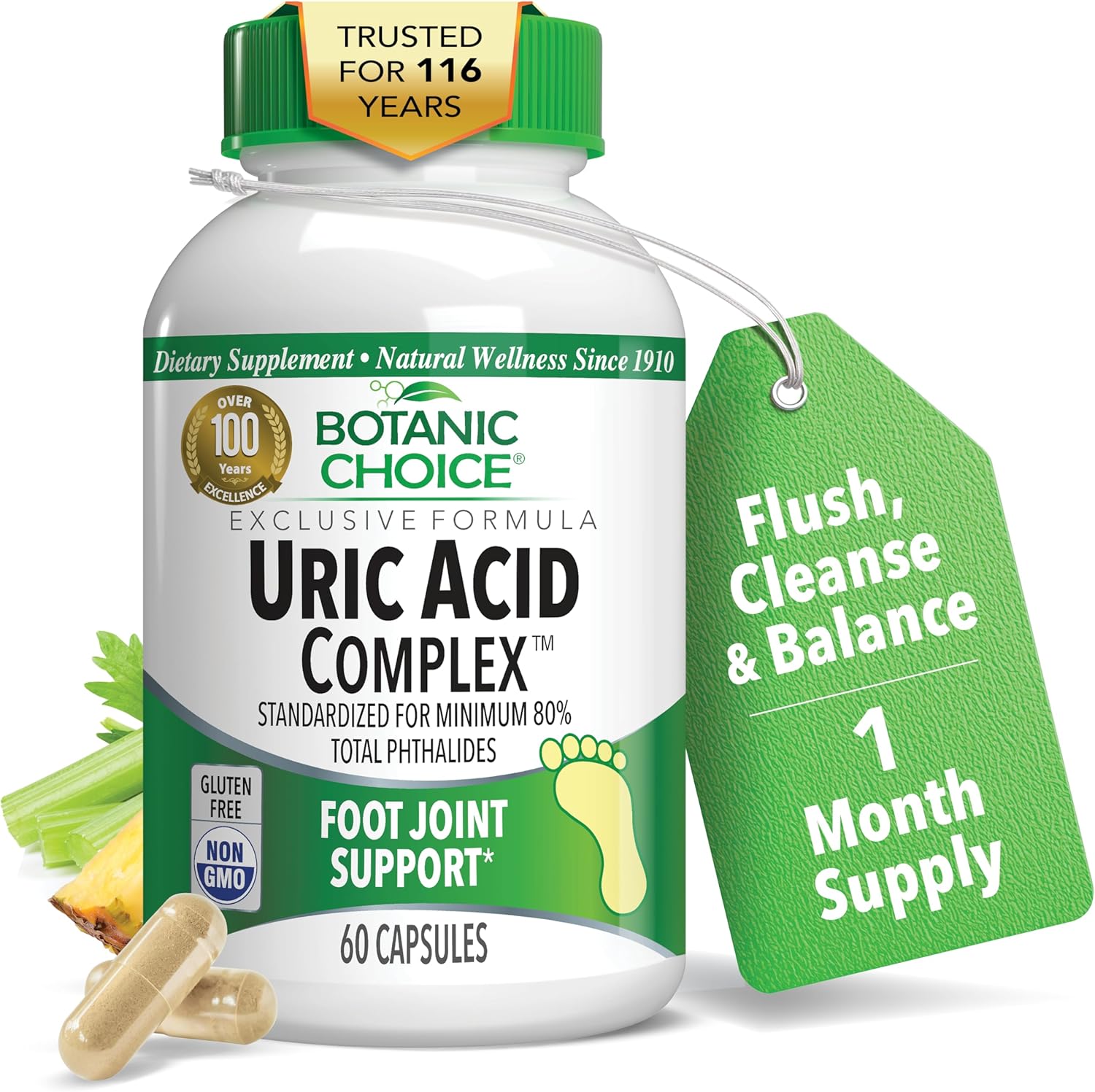 Botanic Choice Uric Acid Complex - Celery Seed and Bromelain Supplement, 60 Capsules