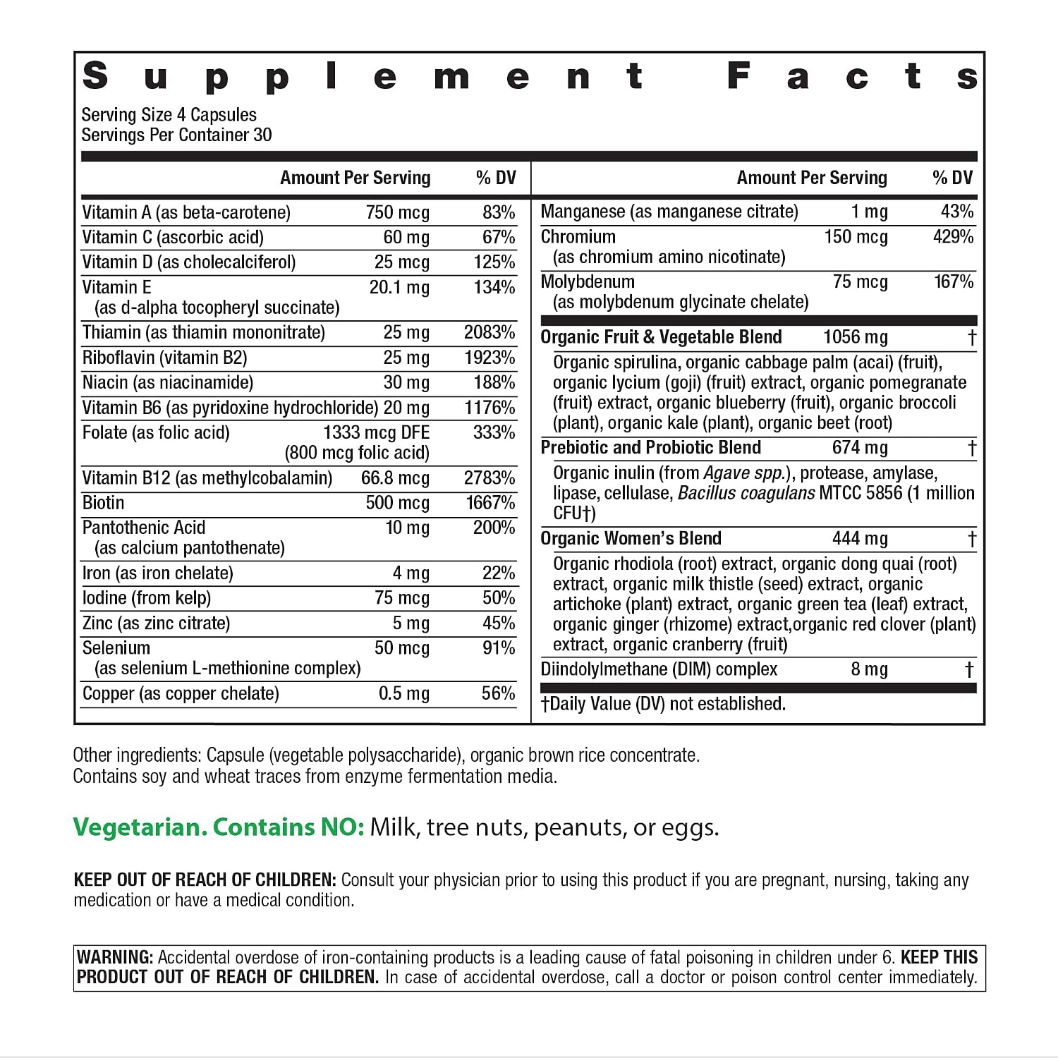Rainbow Light Women's Multivitamin – 120 Vegetarian Capsules – Organic Fruits & Vegetables, Non-GMO