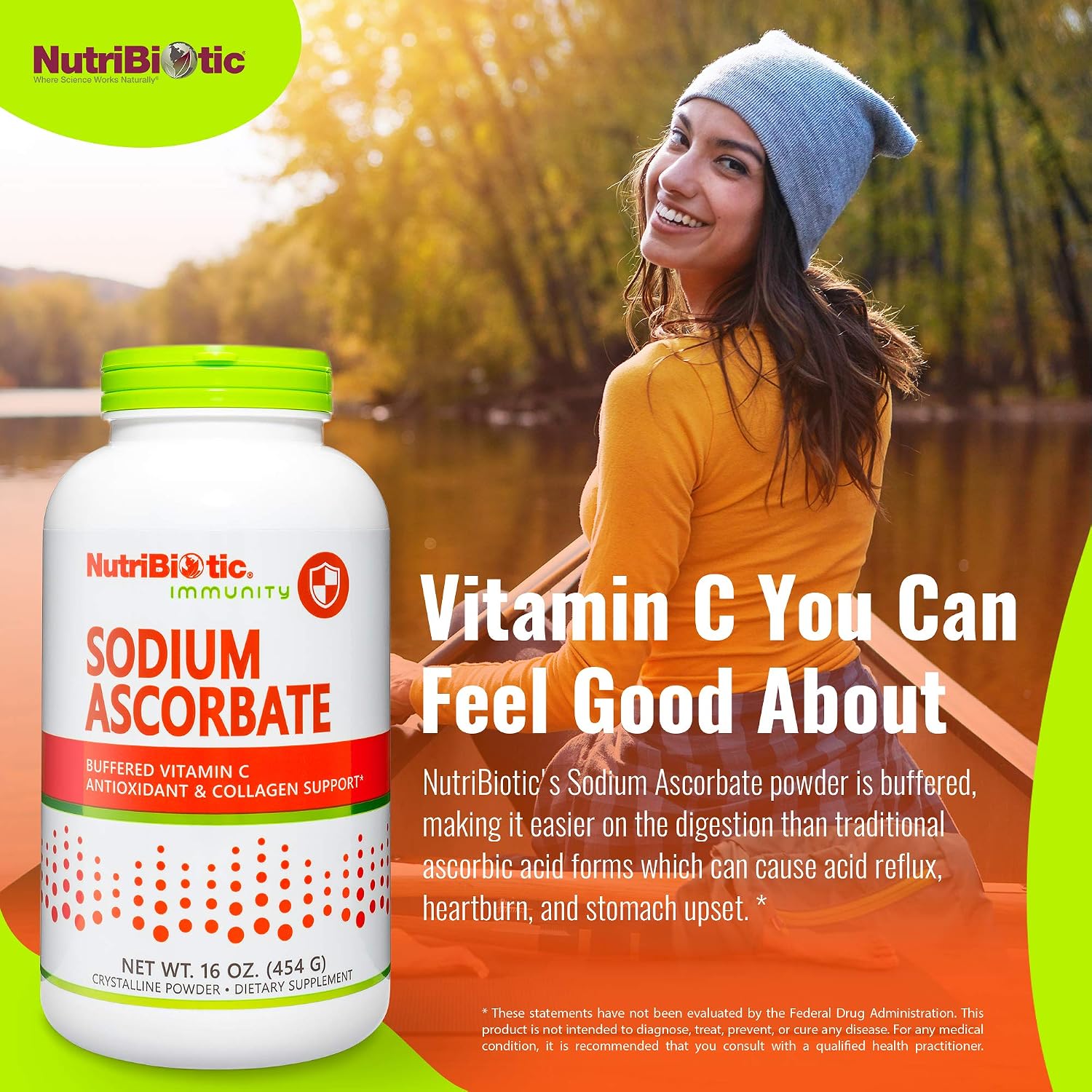 NutriBiotic Sodium Ascorbate Buffered Vitamin C Powder, 454 g