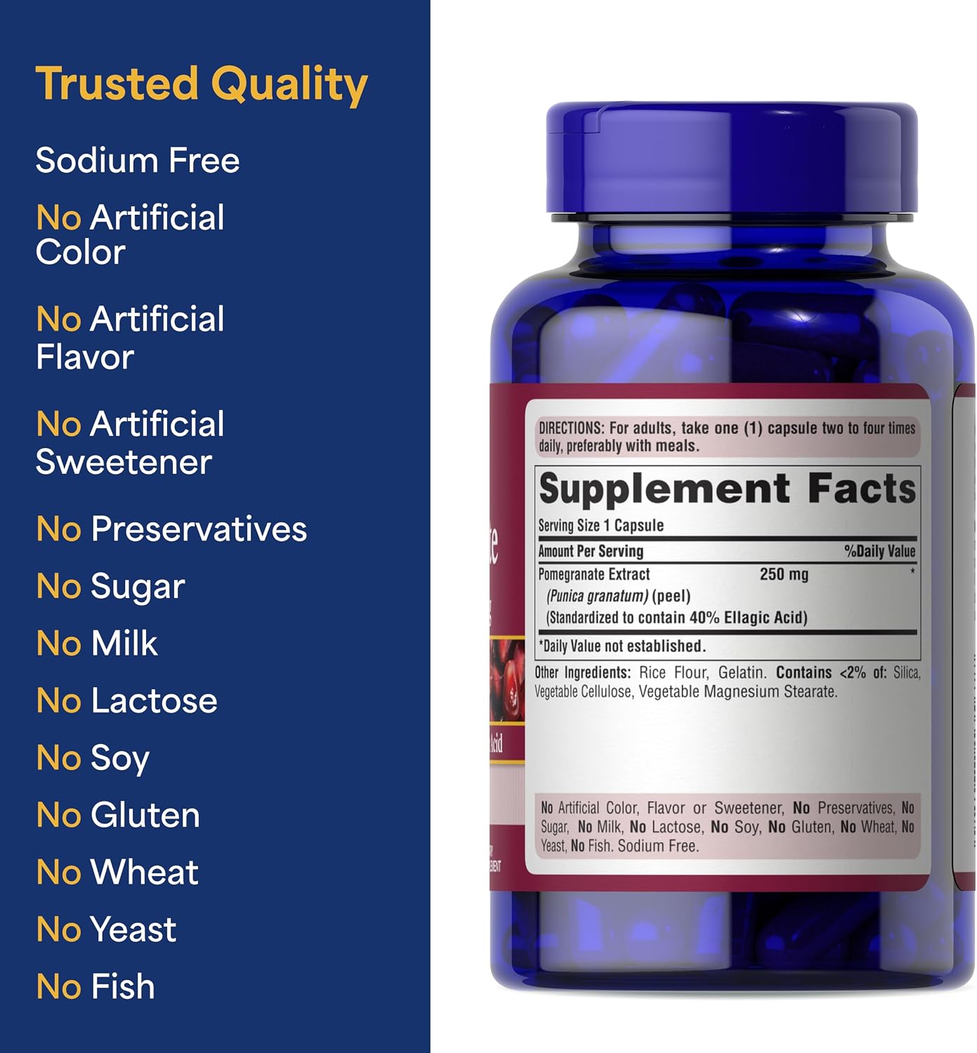 Puritan's Pride Premium Pomegranate Extract 250 mg, 120 Rapid-Release Capsules