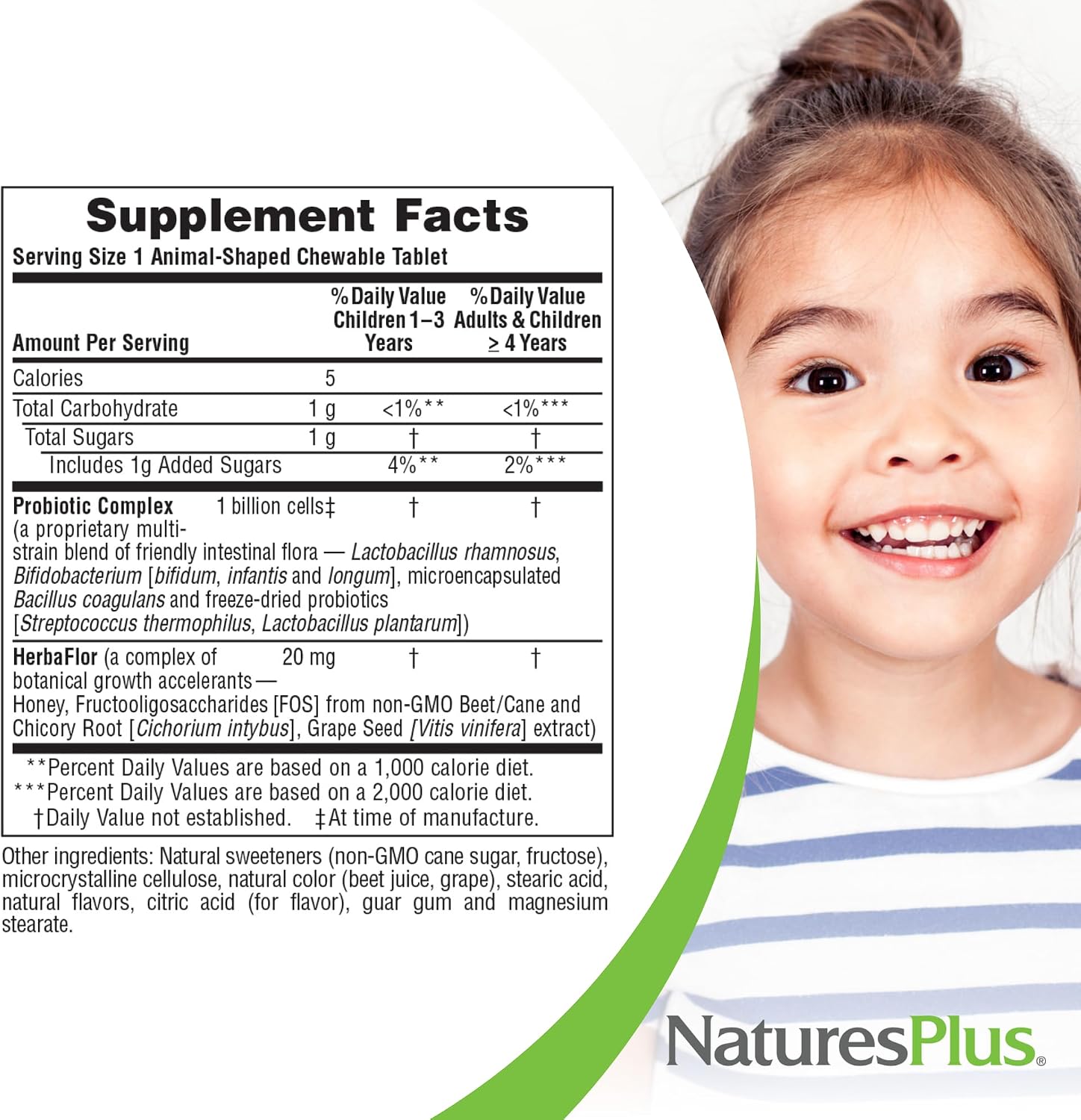NaturesPlus Animal Parade AcidophiKidz - Berry Flavour - 90 Chewable Tablets - Children's Probiotic with FOS & Grape Seed