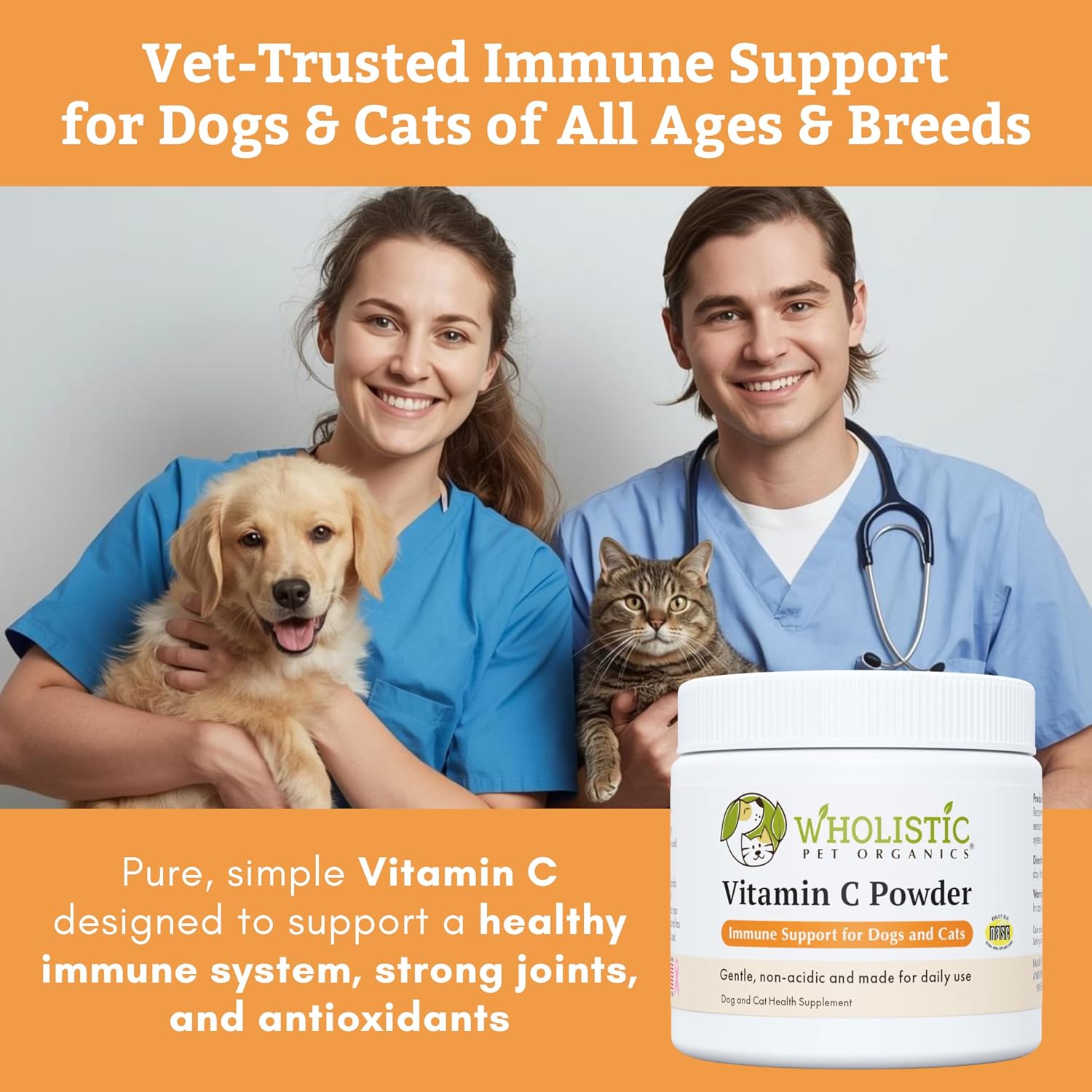 Wholistic Pet Organics Vitamin C Powder for Dogs & Cats – Allergy & Itch Relief, Immune Support – 57 g