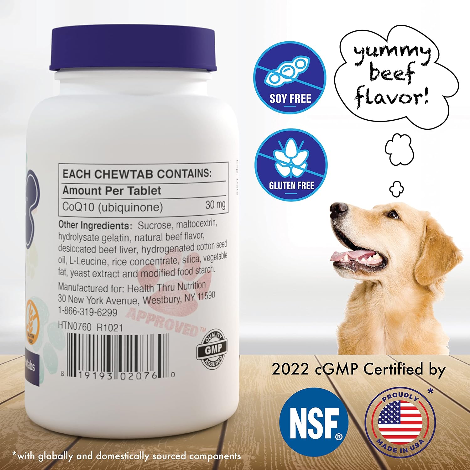 Health Thru Nutrition Dog-Vites CoQ10 for Dogs – Beef-Flavoured Chewable Tablets, 30mg, 60 Count