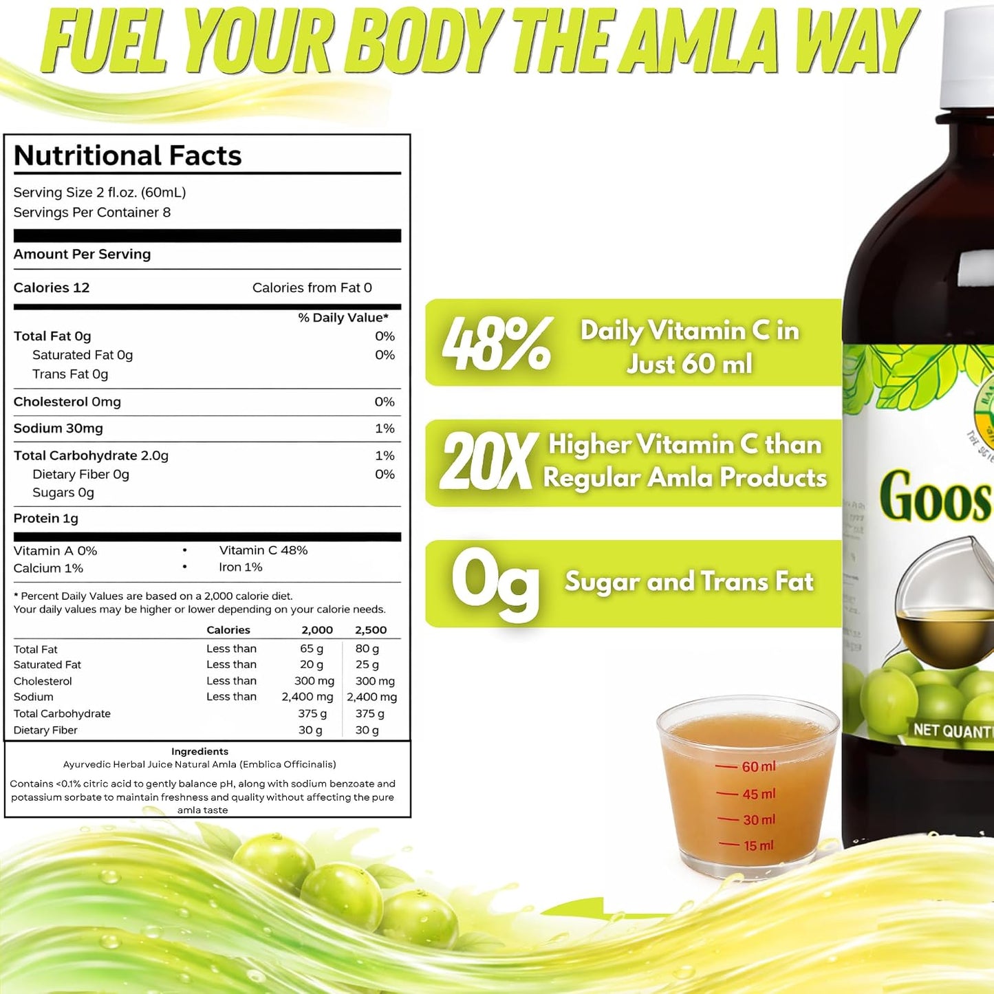 Basic Ayurveda Amla (Gooseberry) Juice | 480 ml | Rich in Natural Vitamin C for Immunity, Skin Glow & Hair Health | Herbal Detox & Daily Ayurvedic Wellness Drink | No Added Sugar - görsel 2