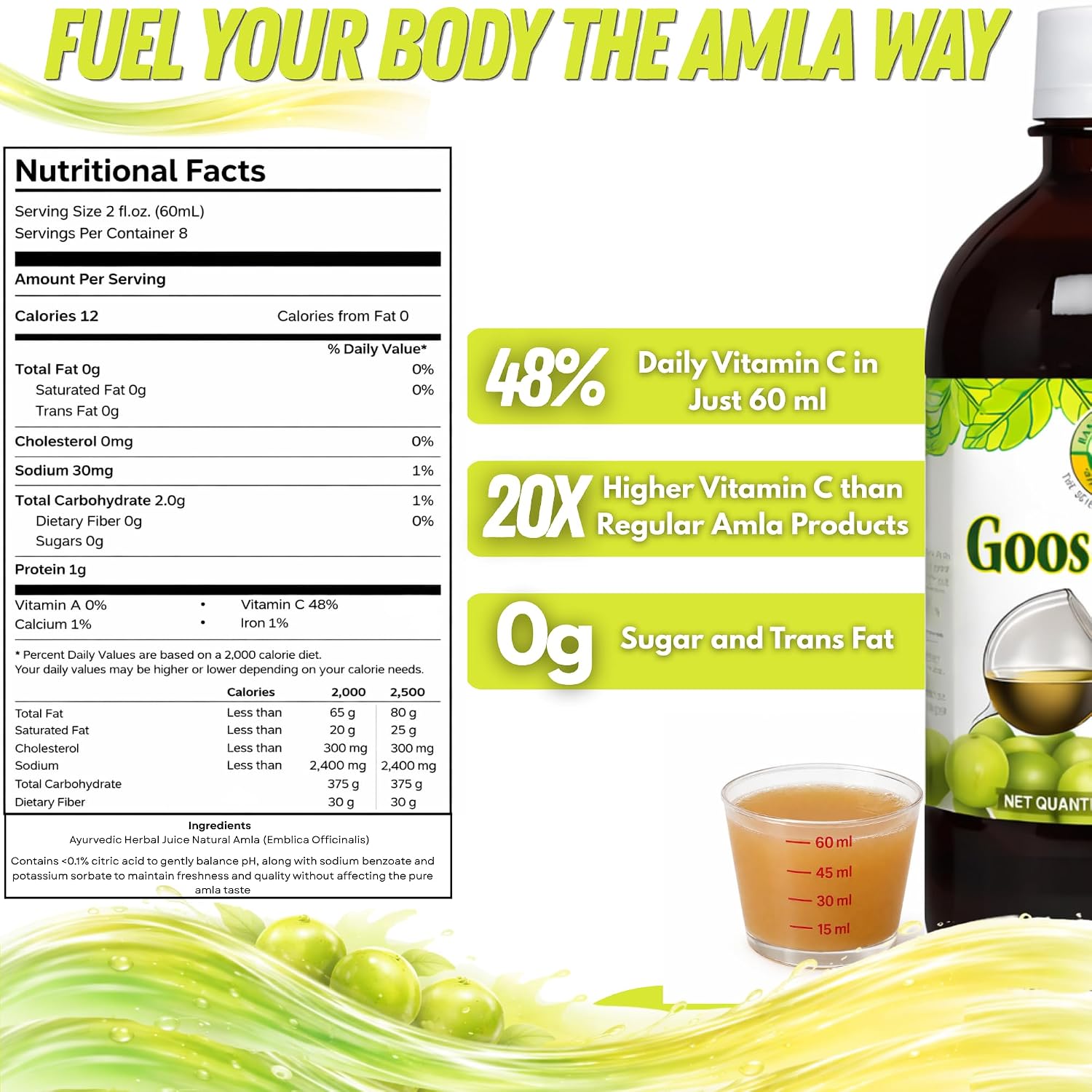 Basic Ayurveda Amla (Gooseberry) Juice | 480 ml | Rich in Natural Vitamin C for Immunity, Skin Glow & Hair Health | Herbal Detox & Daily Ayurvedic Wellness Drink | No Added Sugar - görsel 2