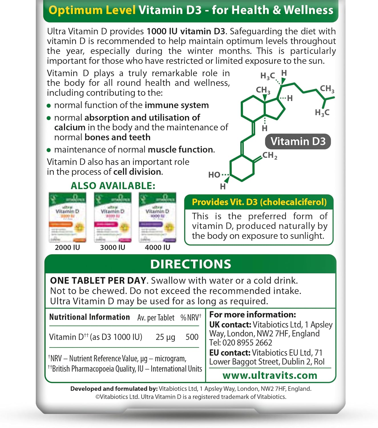 Ultra by Vitabiotics Vitamin D Tablets, 96 Count