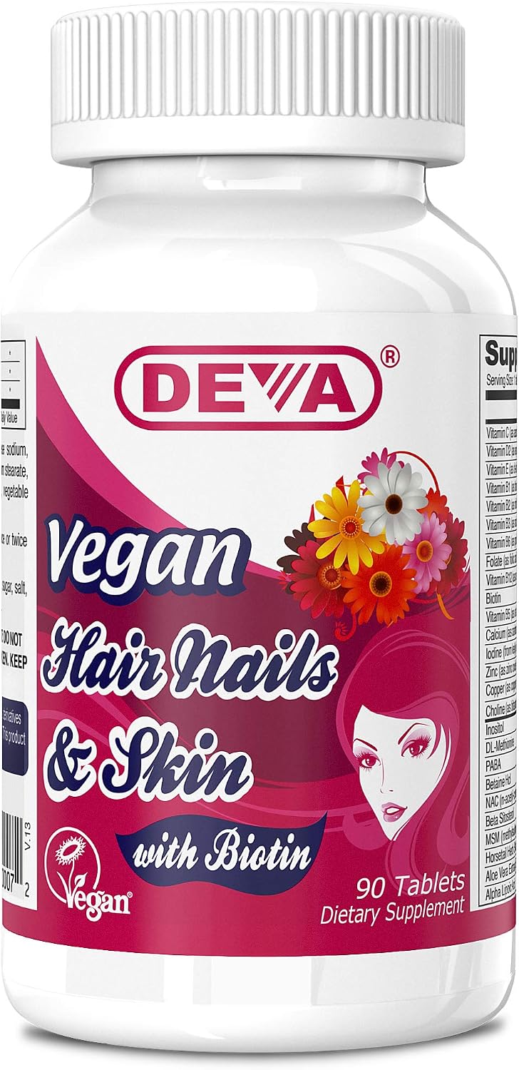 Deva Vegan Vitamins Hair, Nails & Skin Supplement with 500 mcg Biotin - 90 Tablets