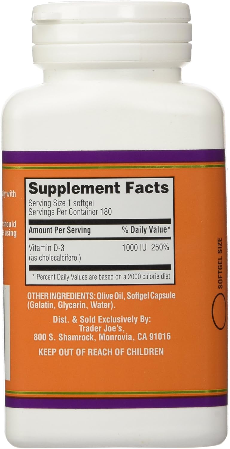 Trader Joe's Vitamin D-3 1000 IU, 180 Softgels