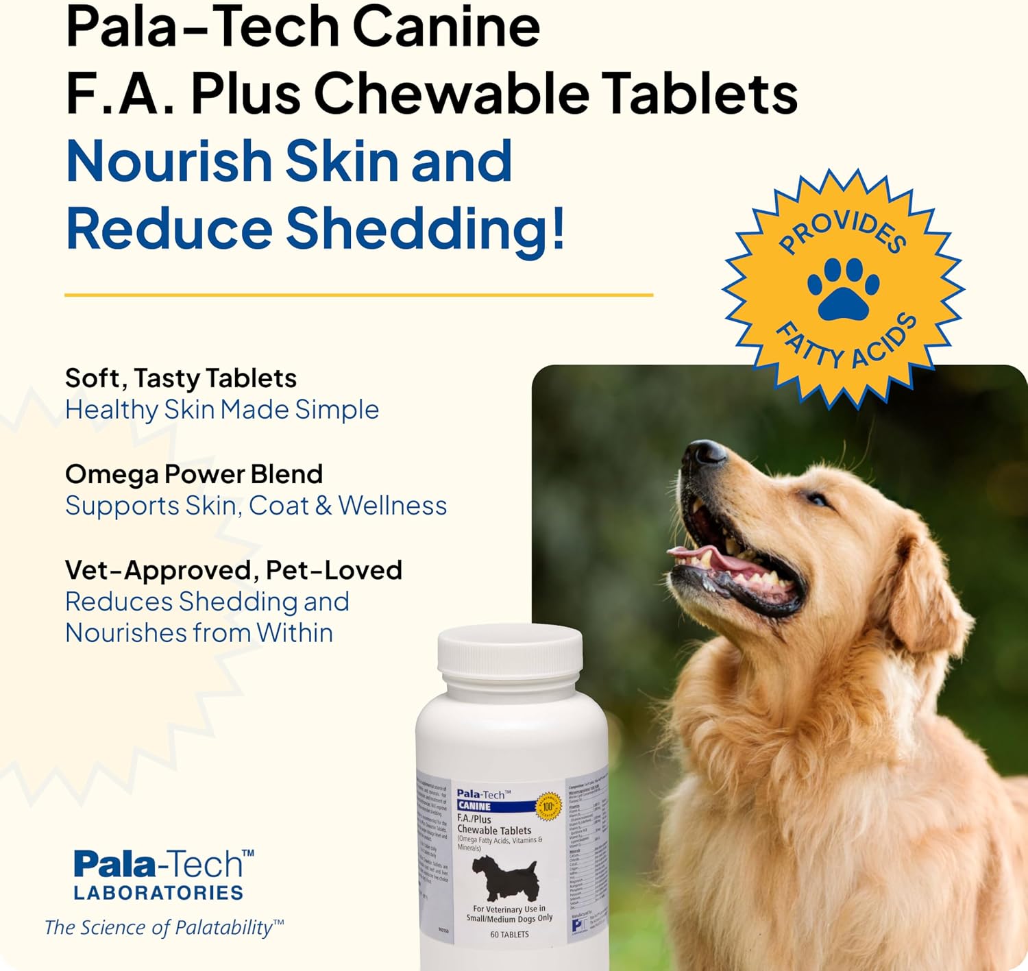 Pala-Tech FA Plus Chew Tabs for Small Dogs - Omega-3 & 6 for Skin and Coat - 60 Chewable Tablets, Roast Beef Flavour