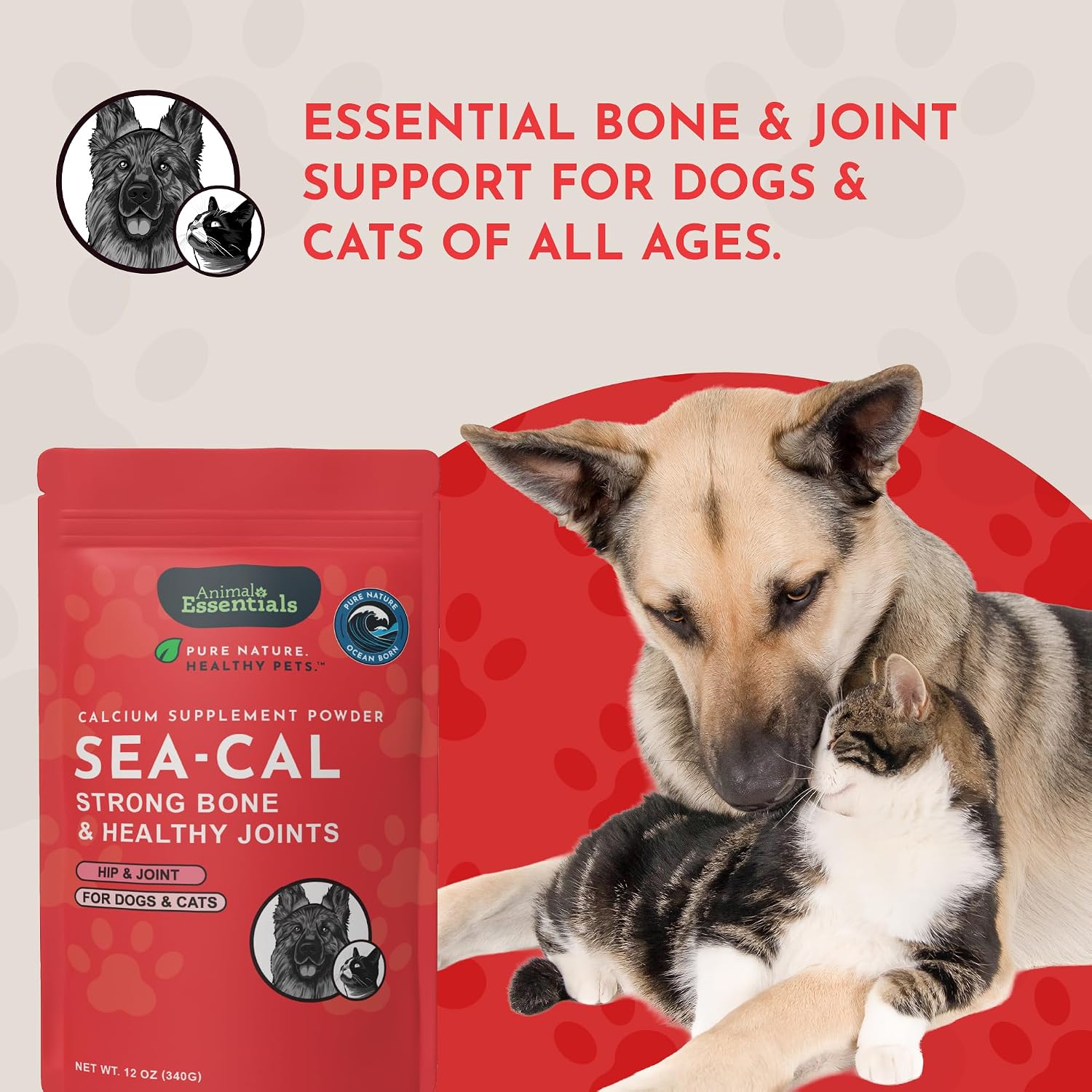 Sea-Cal Pure Seaweed Calcium Powder for Dogs & Cats with Magnesium - 340 g