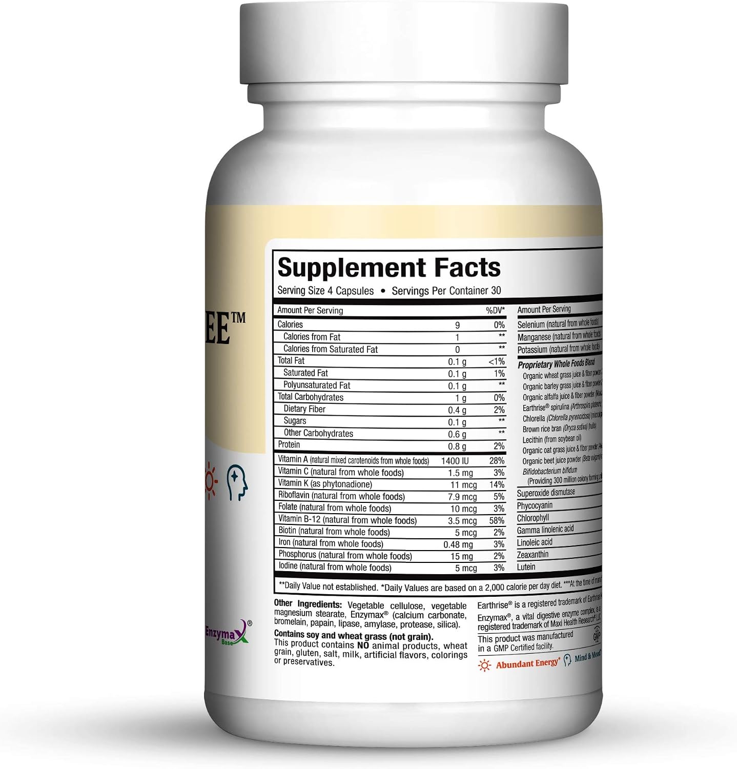 Maxi Health Super Greens - Whole Food Blend for Energy and Immune Support - 120 Kosher Capsules