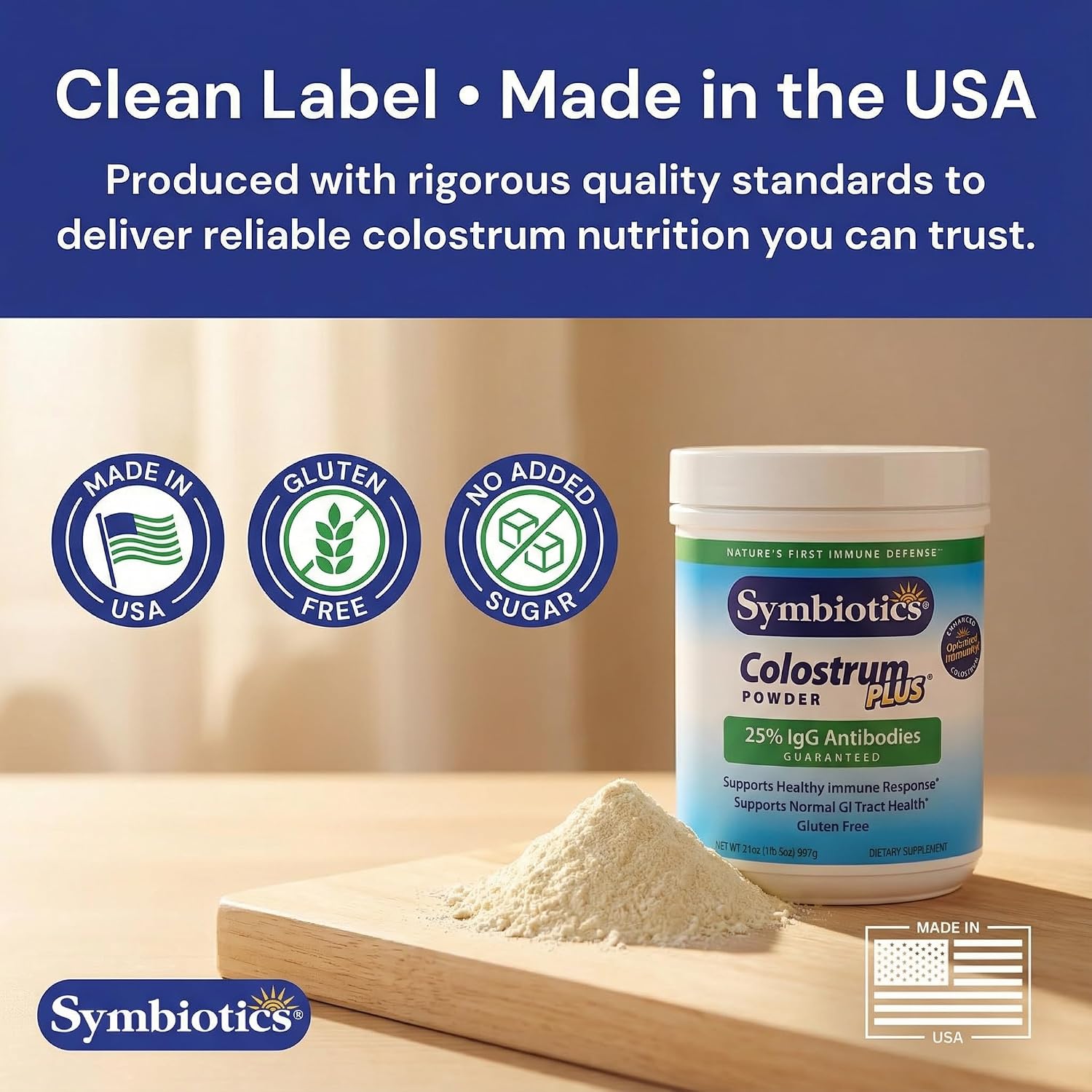 Symbiotics Colostrum Plus Powder – Immune & Muscle Recovery Support with 25% IgG Immunoglobulins, Unflavoured, Gluten-Free (179 g)